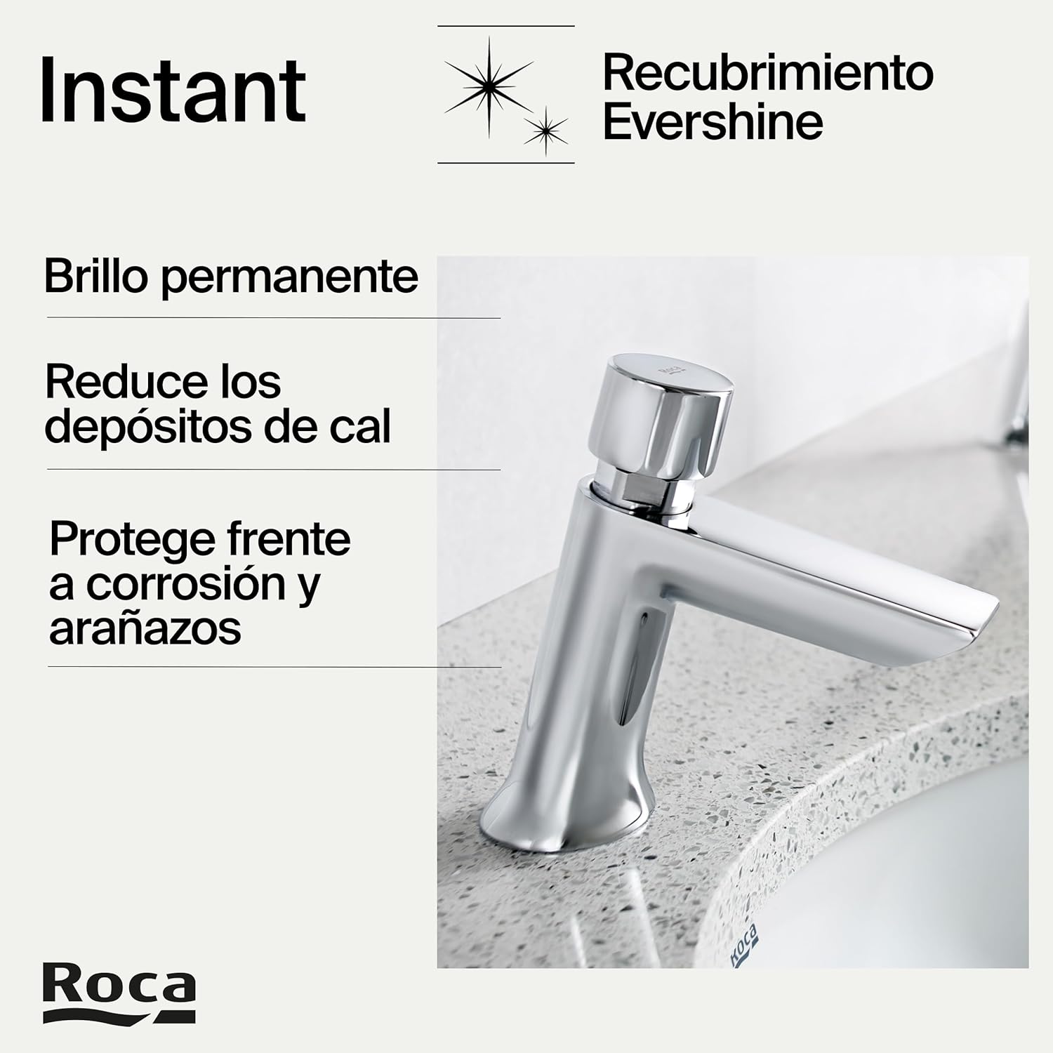 Roca - Grifo temporizado de repisa para lavabo con pulsador y limitador Instant A5A4277C00 - BricoandPool