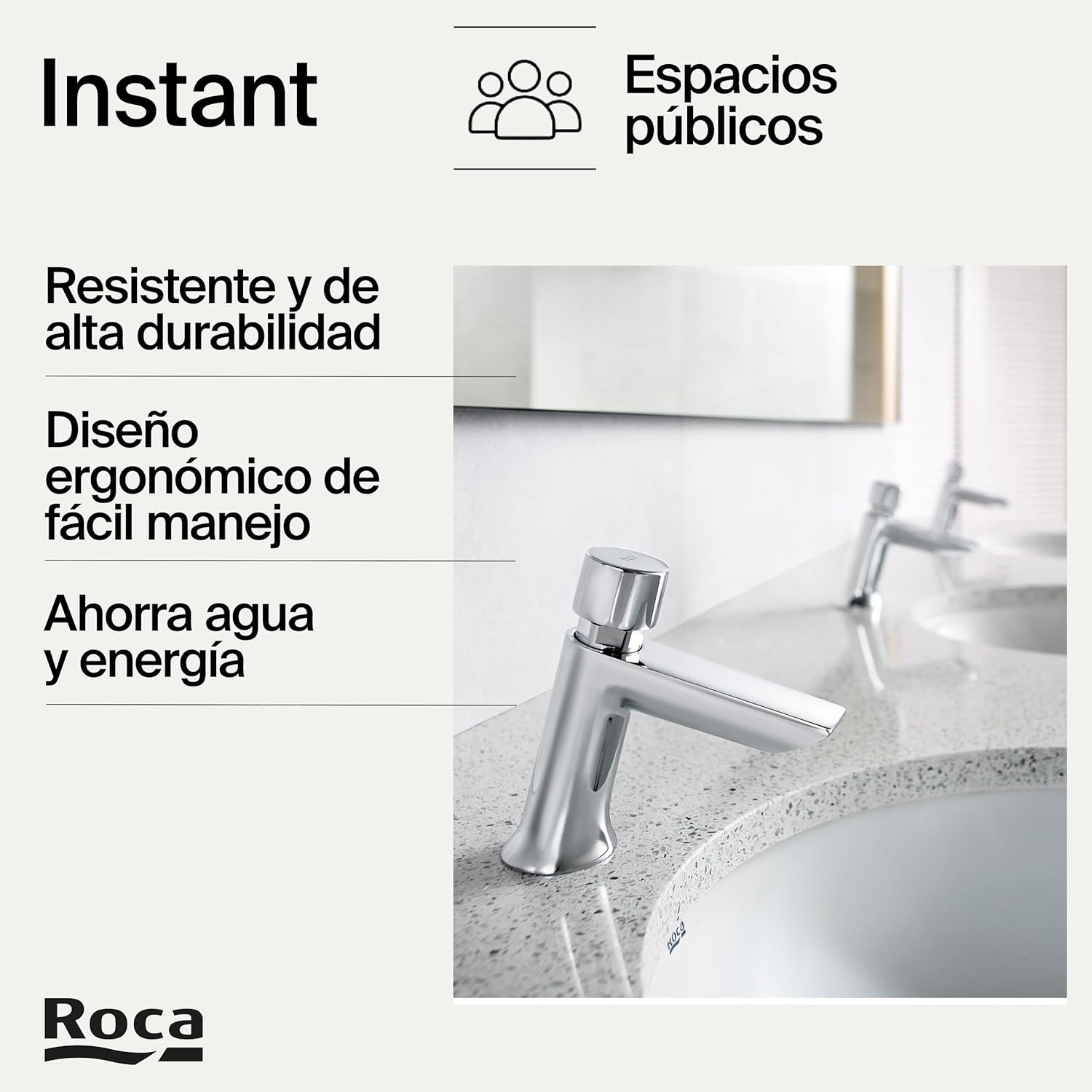 Roca - Grifo temporizado de repisa para lavabo con pulsador y limitador Instant A5A4277C00 - BricoandPool