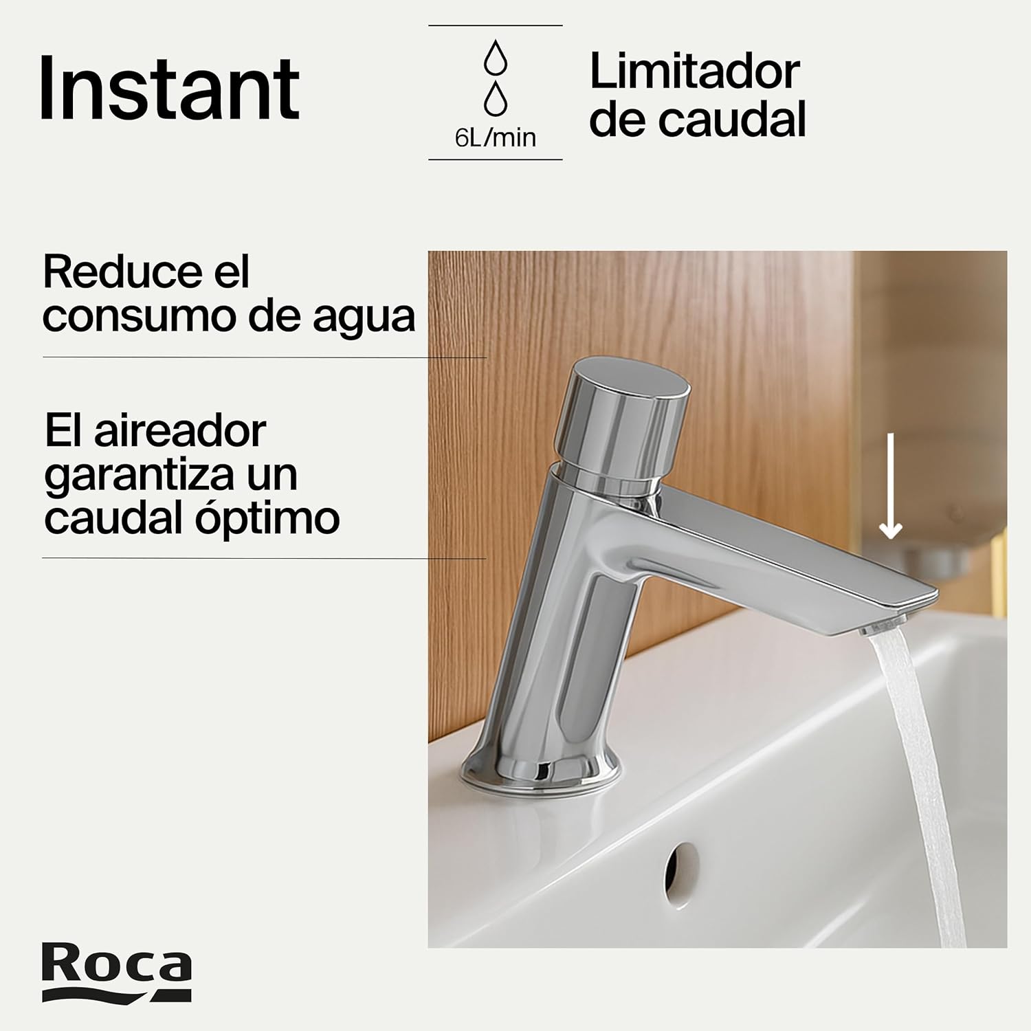 Roca - Grifo temporizado de repisa para lavabo con pulsador y limitador Instant A5A4277C00 - BricoandPool