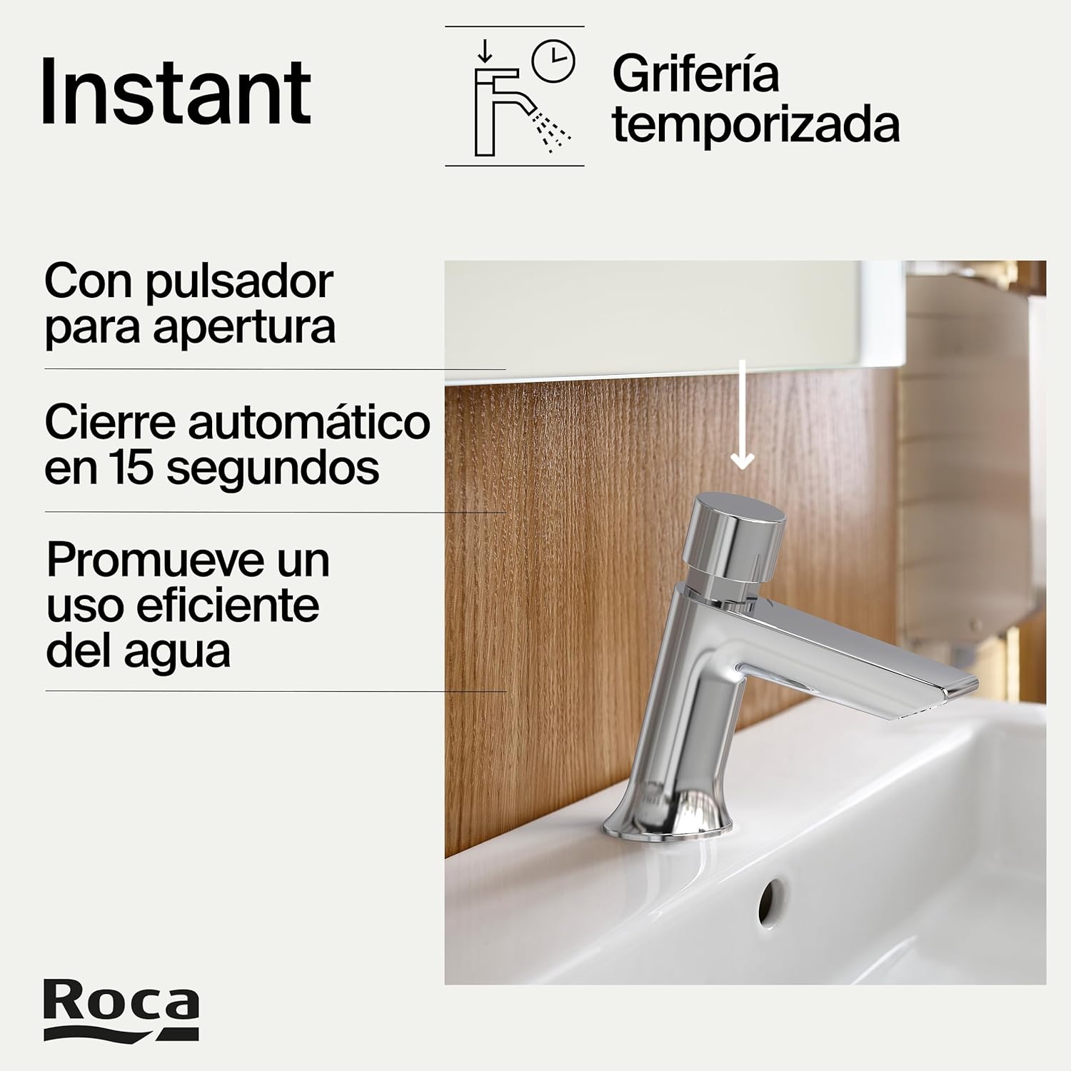 Roca - Grifo temporizado de repisa para lavabo con pulsador y limitador Instant A5A4277C00 - BricoandPool
