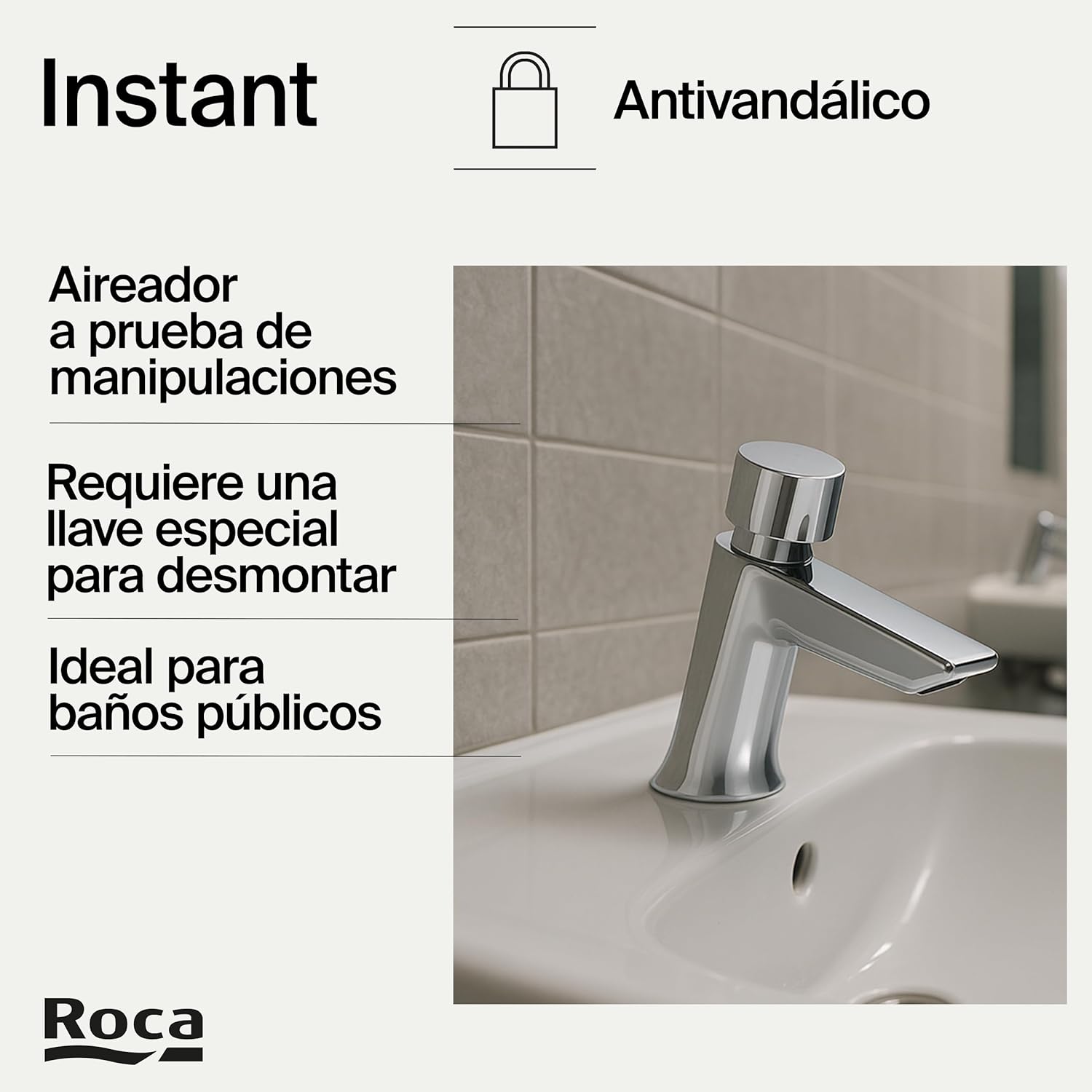 Roca - Grifo temporizado de repisa para lavabo con pulsador y limitador Instant A5A4277C00 - BricoandPool