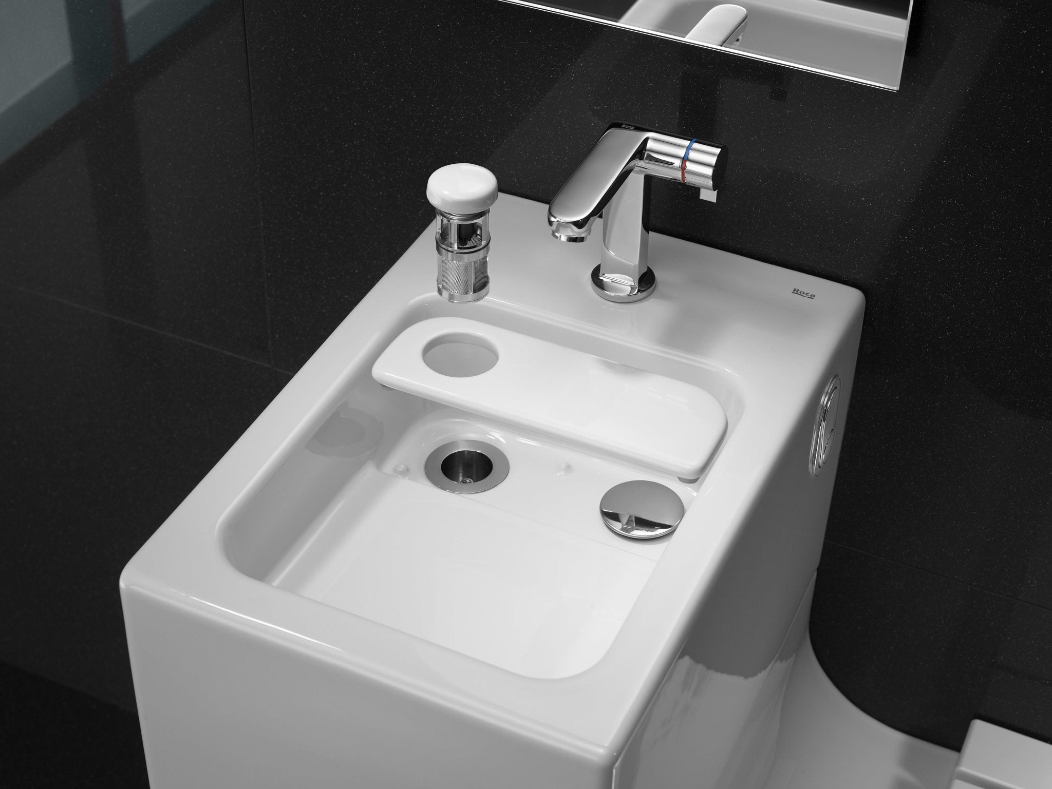 Roca - Inodoro y lavabo W + W suspendido (incluye tapa y grifería de lavabo) - BricoandPool