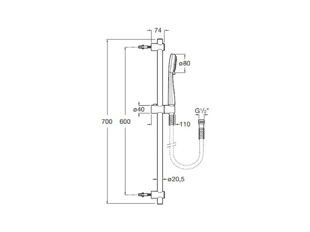 Roca - Kit ducha de mano de 80 mm de 3 funciones, barra 700 mm y flexible Stella A5B1403C00 - BricoandPool