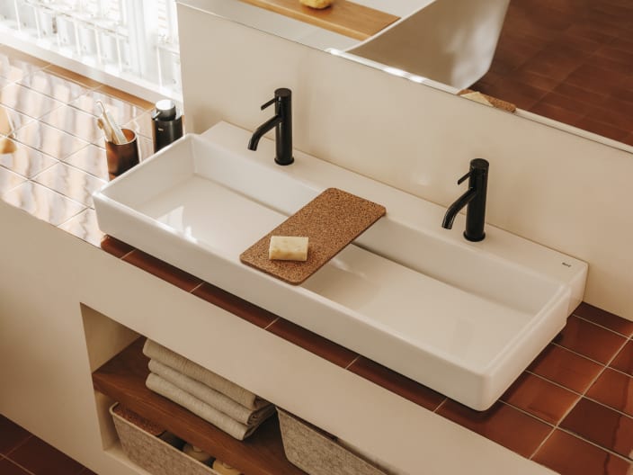 Roca - Lavabo Tura mural con dos orificios para grifería Blanco mate - BricoandPool