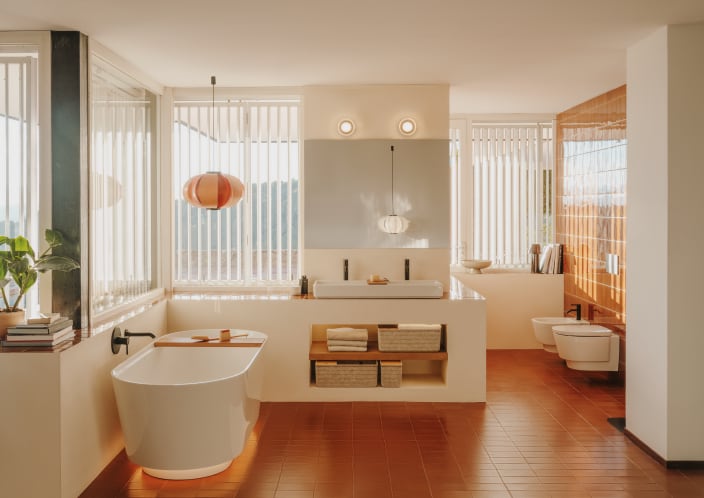 Roca - Lavabo Tura mural con dos orificios para grifería Blanco mate - BricoandPool