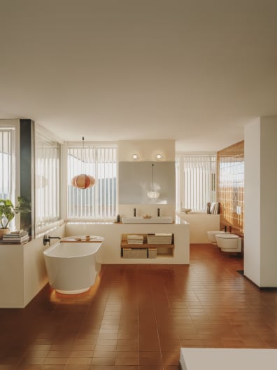 Roca - Lavabo Tura mural con dos orificios para grifería Blanco mate - BricoandPool