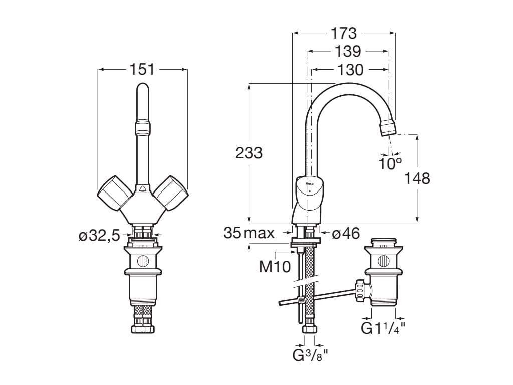 Roca - Mezclador bimando para lavabo con caño giratorio Brava A5A368EC00 - BricoandPool