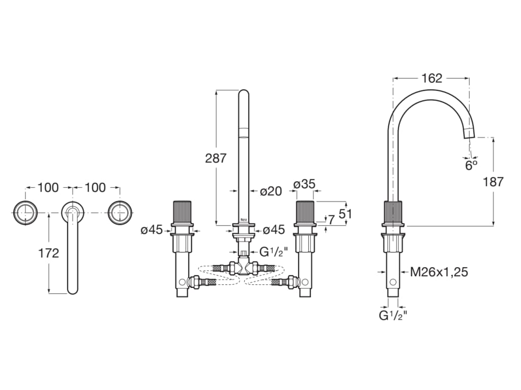Roca - Mezclador bimando para lavabo con manetas de repisa Stripes Azul Cobalto, Nu A5A3E3FP00 - BricoandPool