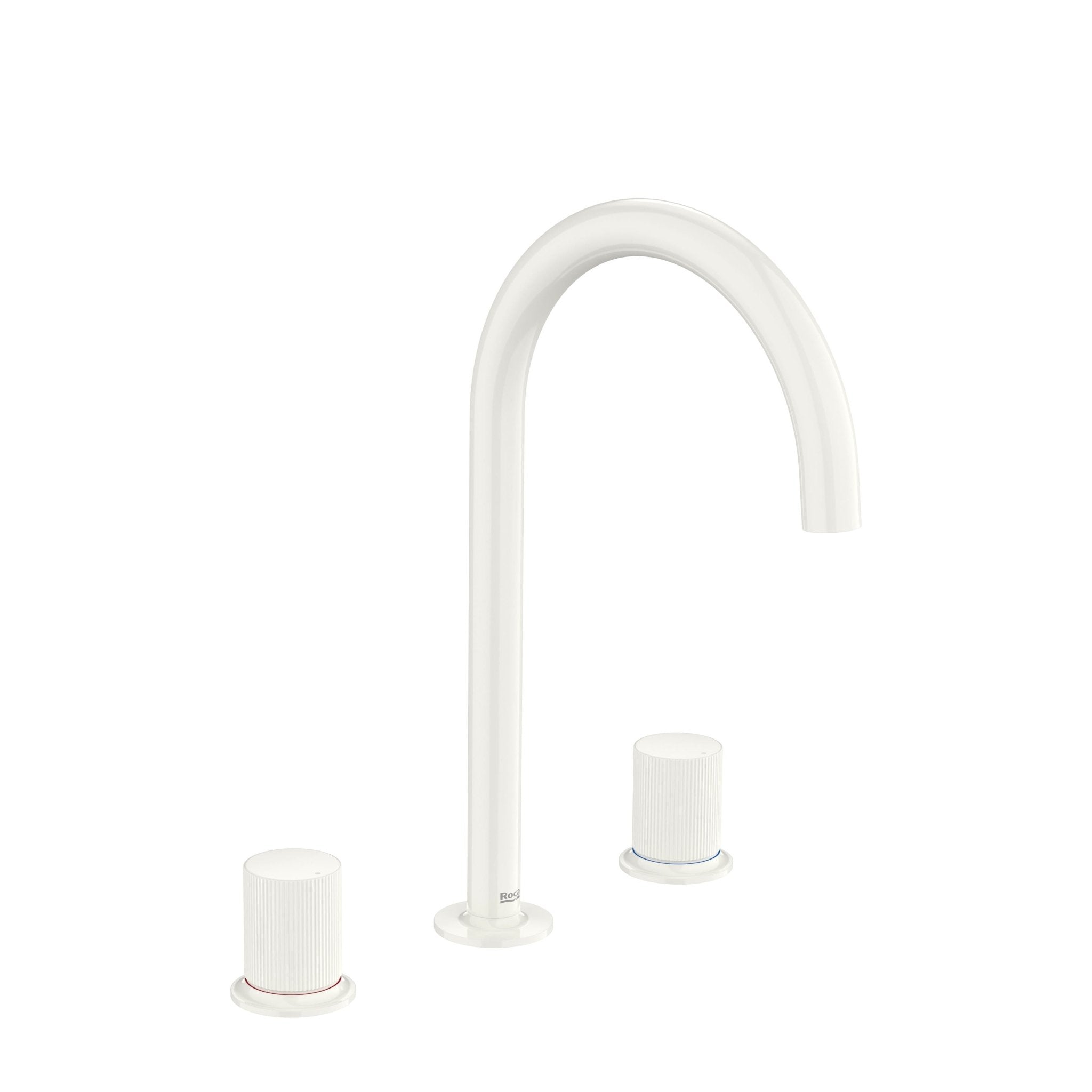 Roca - Mezclador bimando para lavabo con manetas de repisa Stripes Blanco, Nu A5A3E3FP30 - BricoandPool