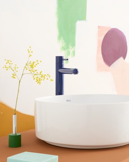 Roca - Mezclador monomando de cuerpo liso y caño alto para lavabo Azul Cobalto, Nu A5A343FP00 - BricoandPool