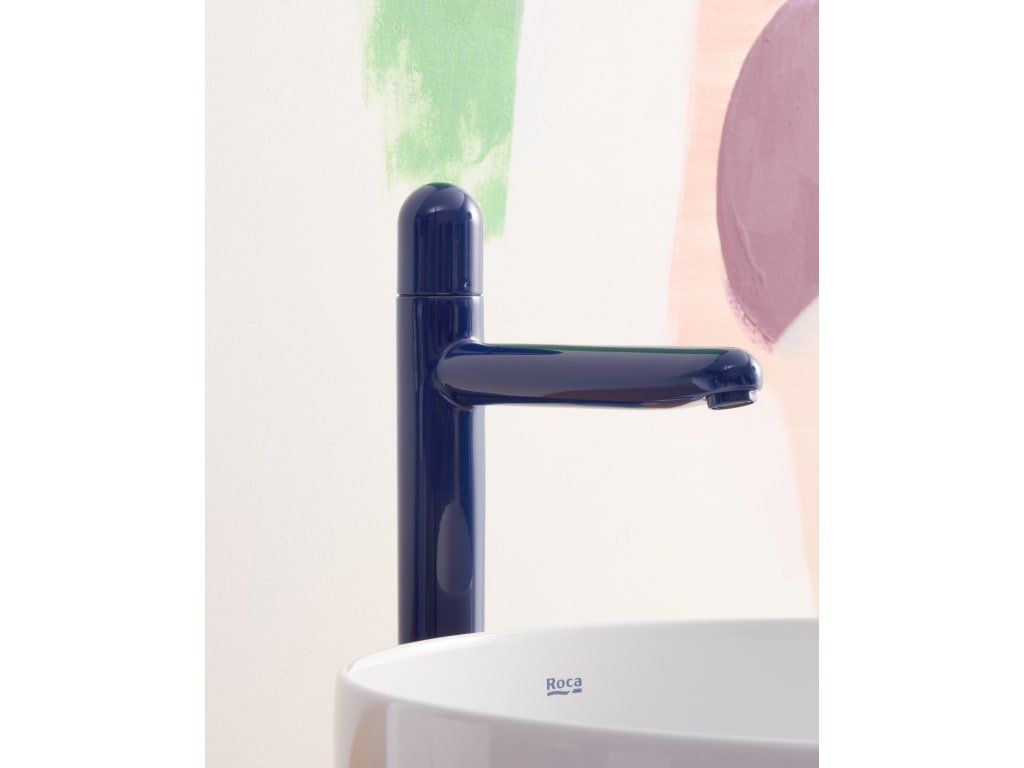 Roca - Mezclador monomando de cuerpo liso y caño alto para lavabo con maneta Dome Azul Cobalto , Nu A5A3X3FP00 - BricoandPool