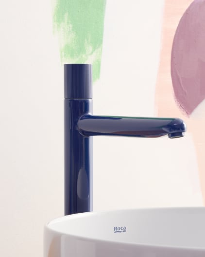 Roca - Mezclador monomando de cuerpo liso y caño alto para lavabo con maneta Stripes Azul Cobalto, Nu A5A3C3FP00 - BricoandPool