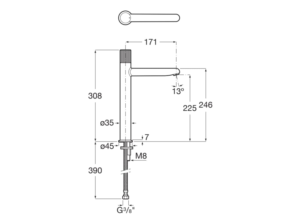 Roca - Mezclador monomando de cuerpo liso y caño alto para lavabo con maneta Stripes Negro Titanio, Nu A5A3C3FCN0 - BricoandPool