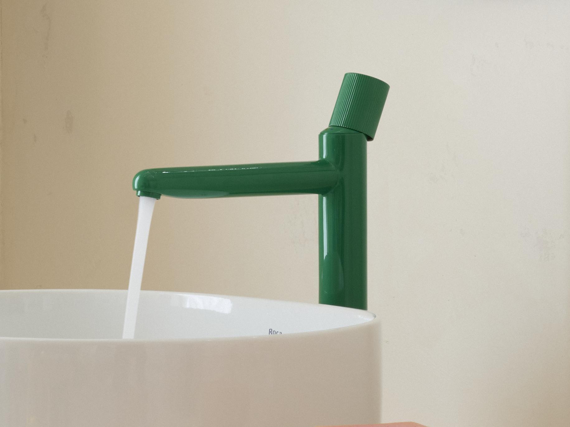 Roca - Mezclador monomando de cuerpo liso y caño alto para lavabo con maneta Stripes Verde Menta, Nu A5A3C3FP20 - BricoandPool