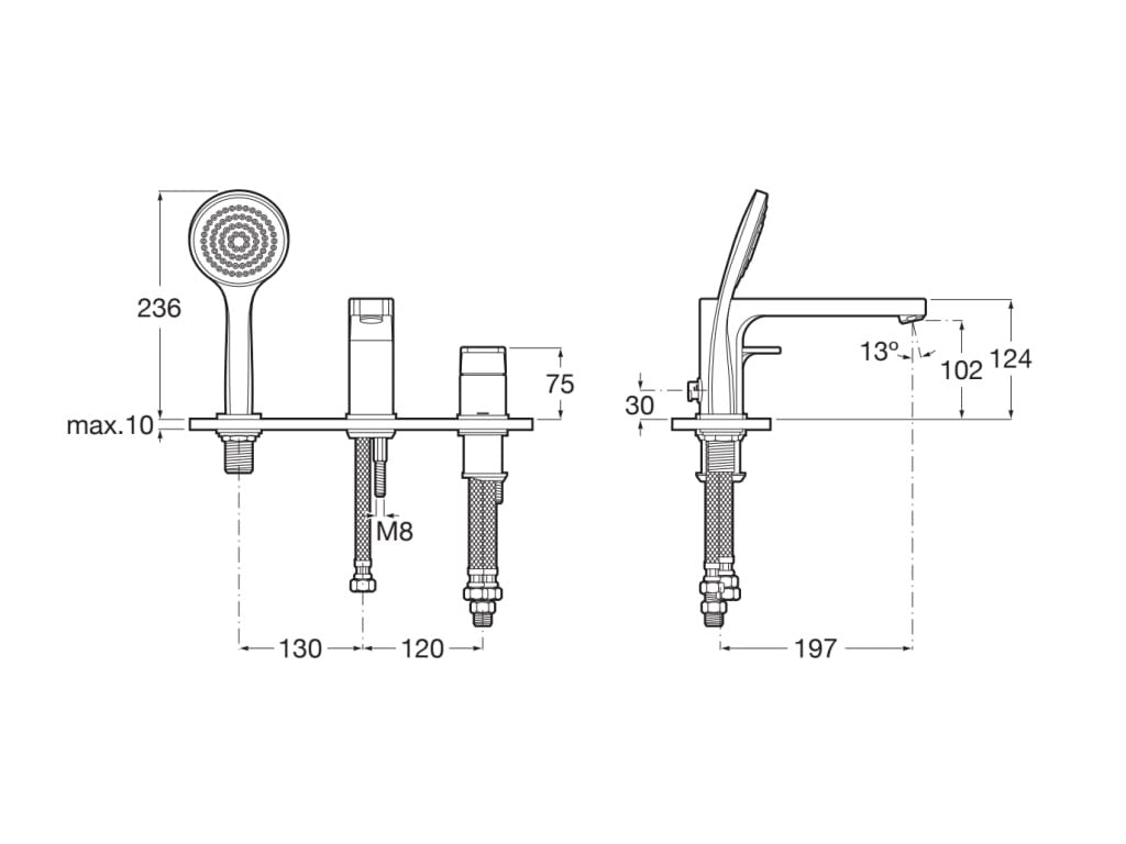Roca - Mezclador monomando de repisa para baño - ducha L90 A5A9801C00 - BricoandPool