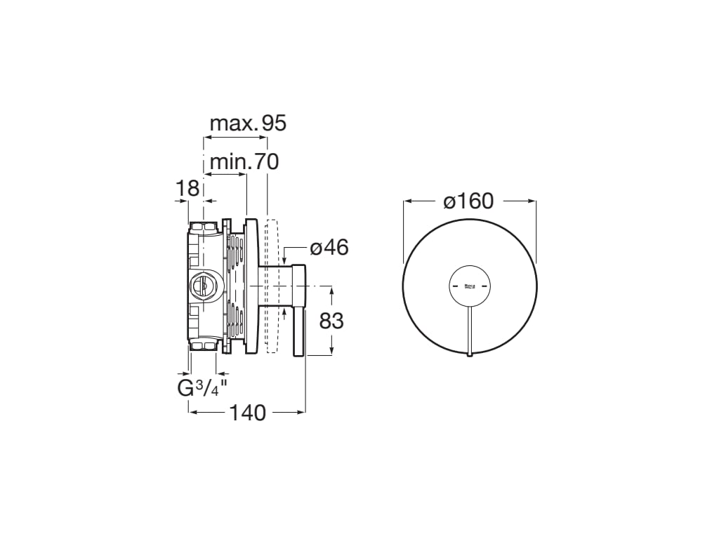 Roca - Mezclador monomando empotrable para ducha Ona Cromado A5A2B9EC00. A completar con RocaBox A525869403 - BricoandPool