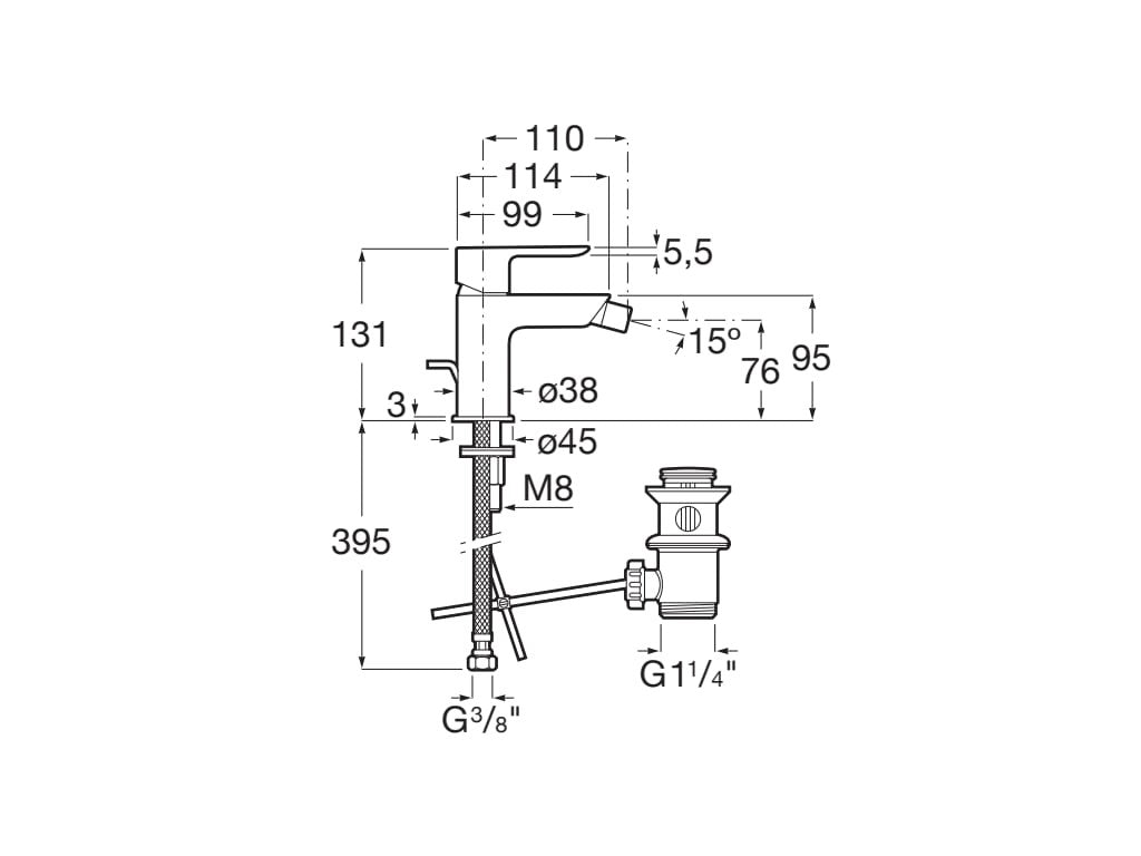 Roca - Mezclador monomando para bidé Cala (fau) con desague automático A5A606EC00 - BricoandPool