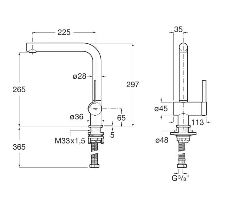 Roca - Mezclador monomando para cocina Acabado acero inoxidable Ona A5A831FSM0 - BricoandPool