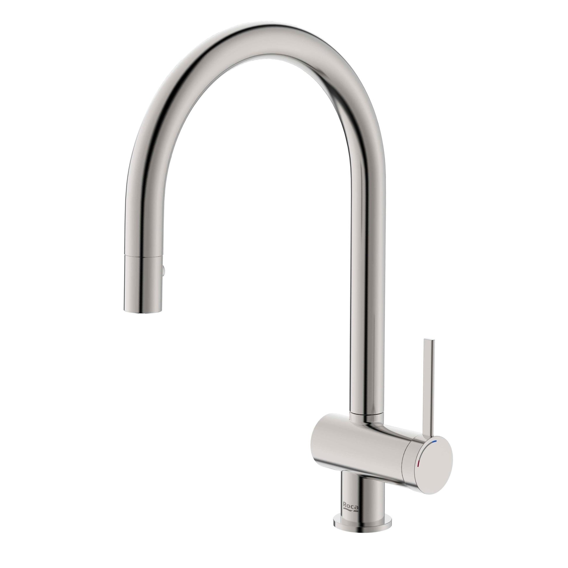 Roca - Mezclador monomando para cocina con caño extraíble giratorio y función ducha para aclarado. Acabado acero inoxidable A5A811FSM0 - BricoandPool