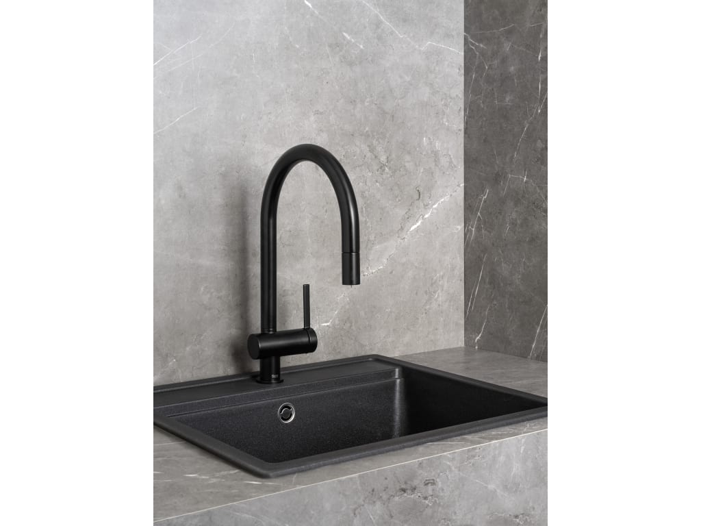 Roca - Mezclador monomando para cocina con caño extraíble giratorio y función ducha para aclarado Negro Mate Ona. A5A811FNB0 - BricoandPool