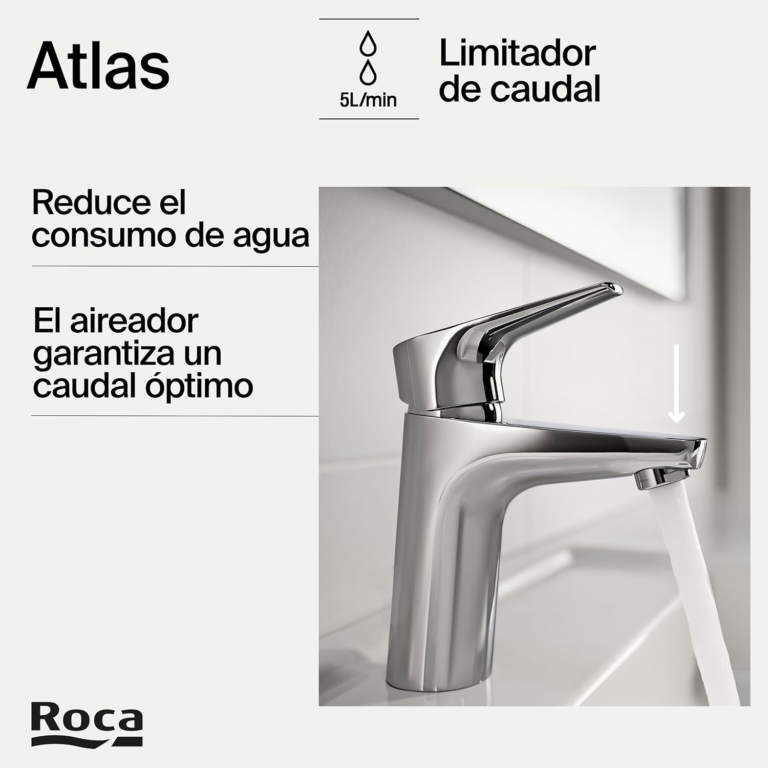 Roca - Mezclador monomando para lavabo con cuerpo liso Atlas A5A3290C00 - BricoandPool