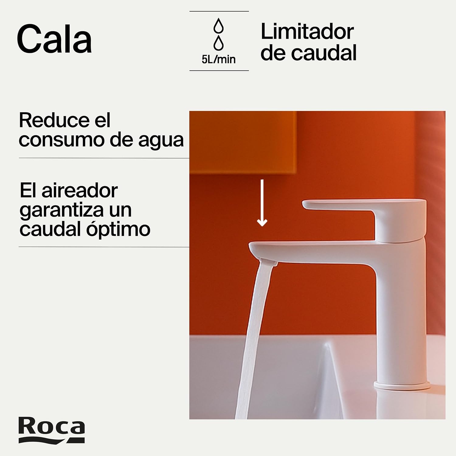 Roca - Mezclador monomando para lavabo con cuerpo liso Blanco Mate Cala A5A326EB00 - BricoandPool