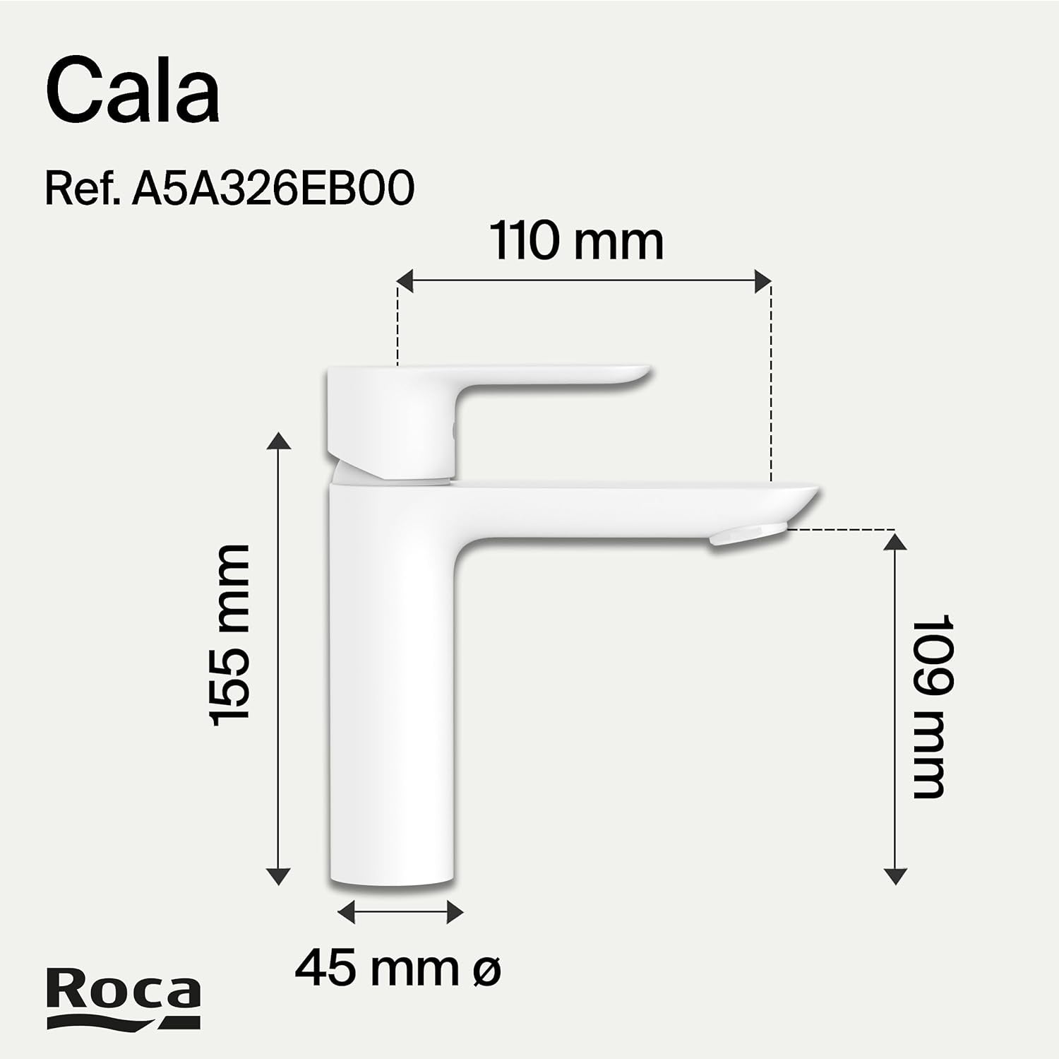 Roca - Mezclador monomando para lavabo con cuerpo liso Blanco Mate Cala A5A326EB00 - BricoandPool