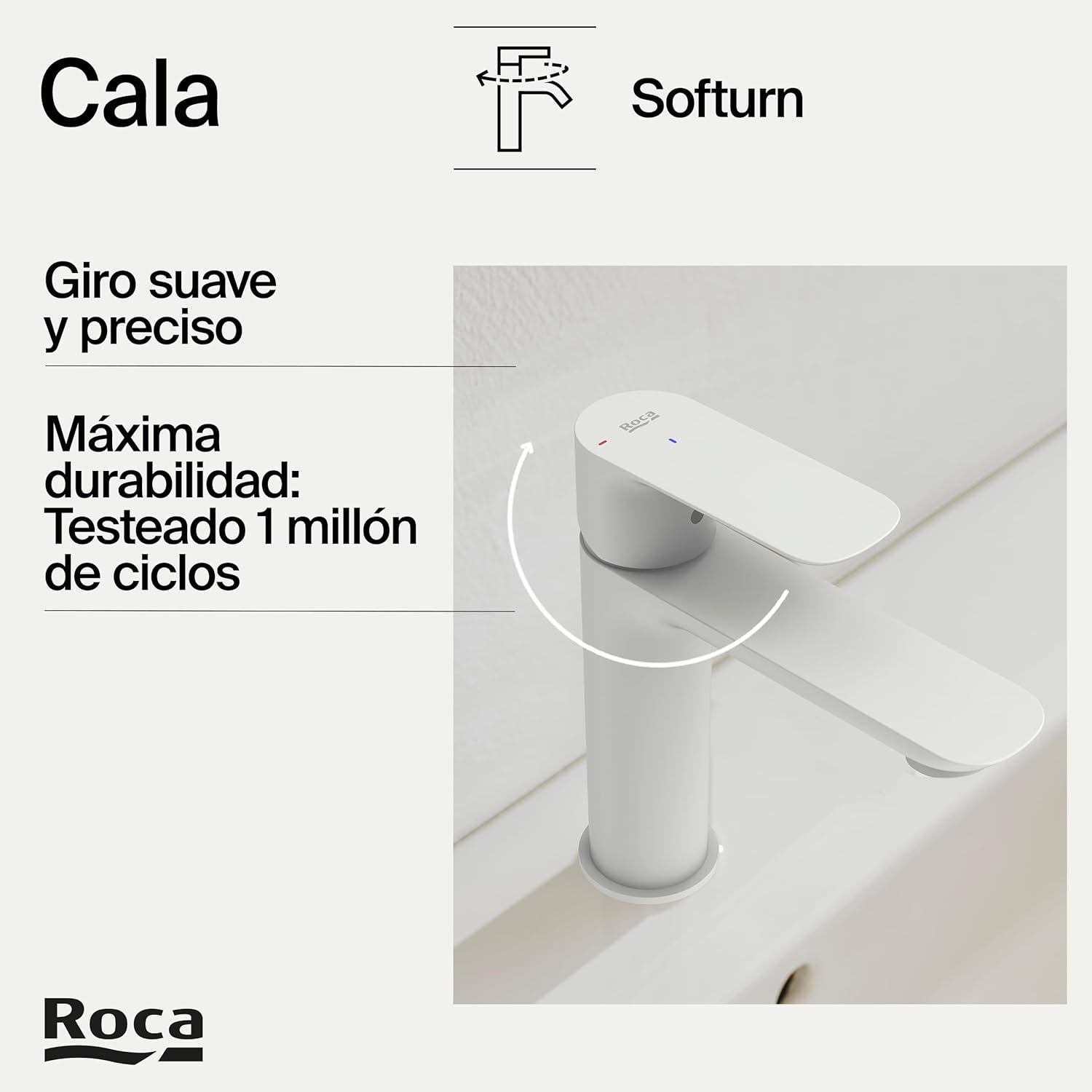 Roca - Mezclador monomando para lavabo con cuerpo liso Blanco Mate Cala A5A326EB00 - BricoandPool
