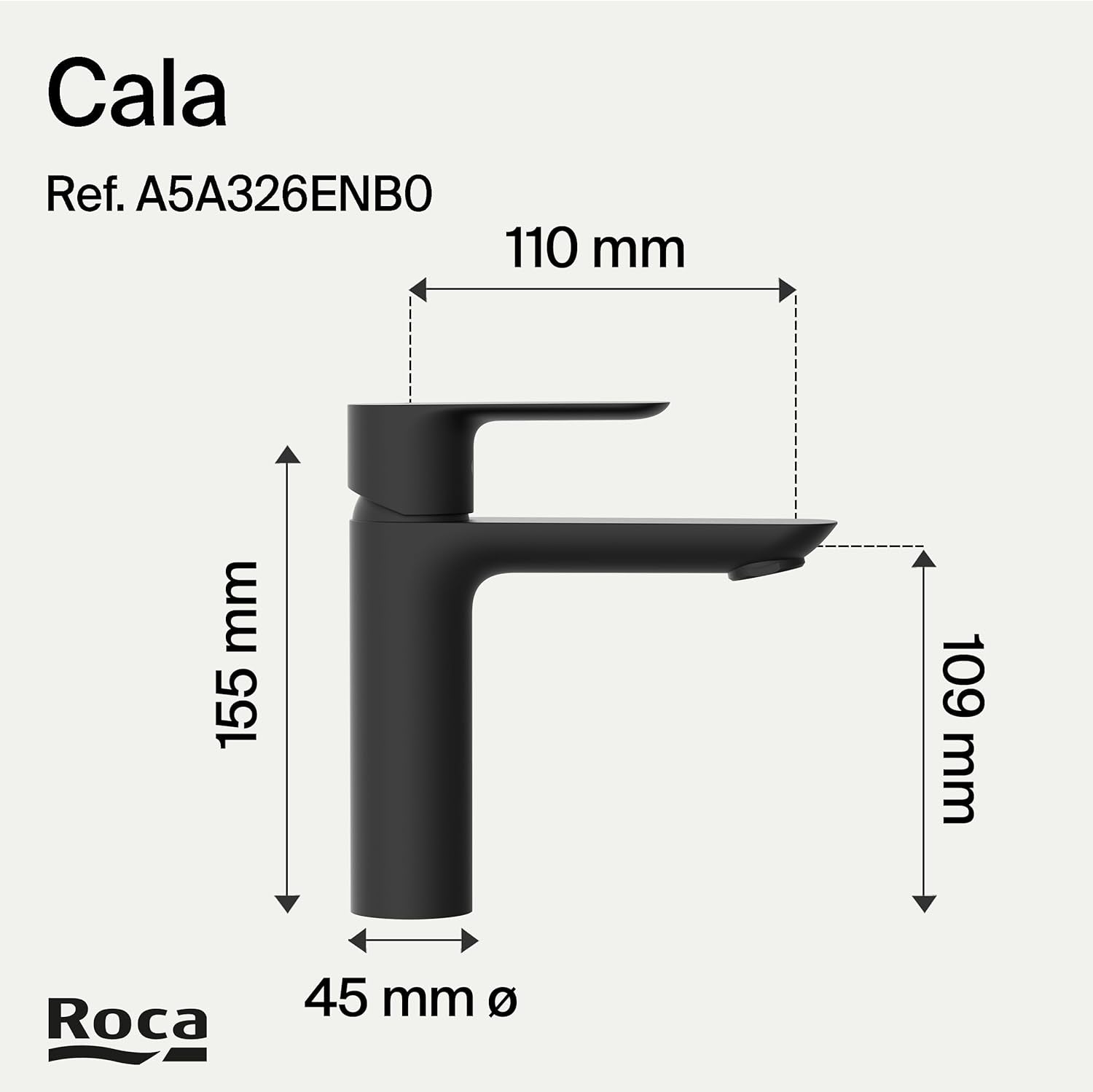 Roca - Mezclador monomando para lavabo con cuerpo liso Negro Mate Cala A5A326ENB0 - BricoandPool