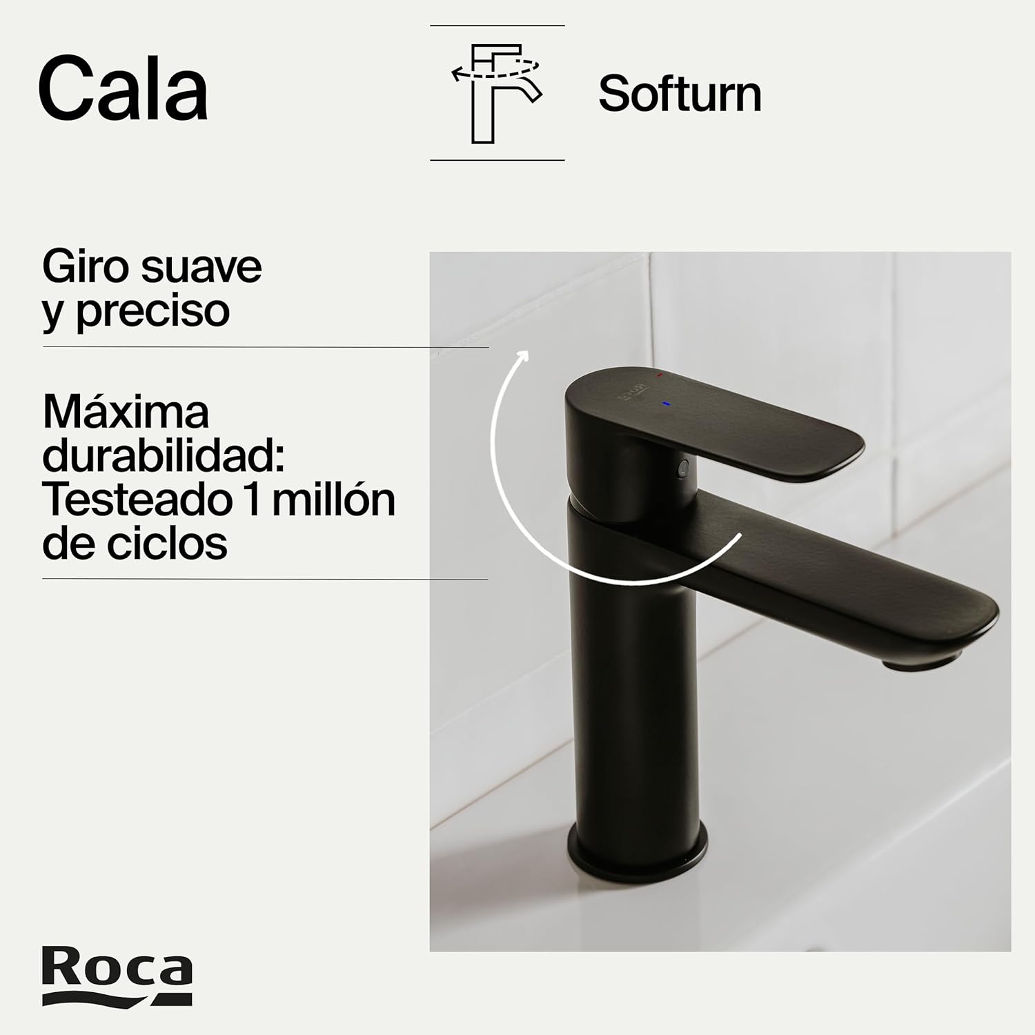 Roca - Mezclador monomando para lavabo con cuerpo liso Negro Mate Cala A5A326ENB0 - BricoandPool