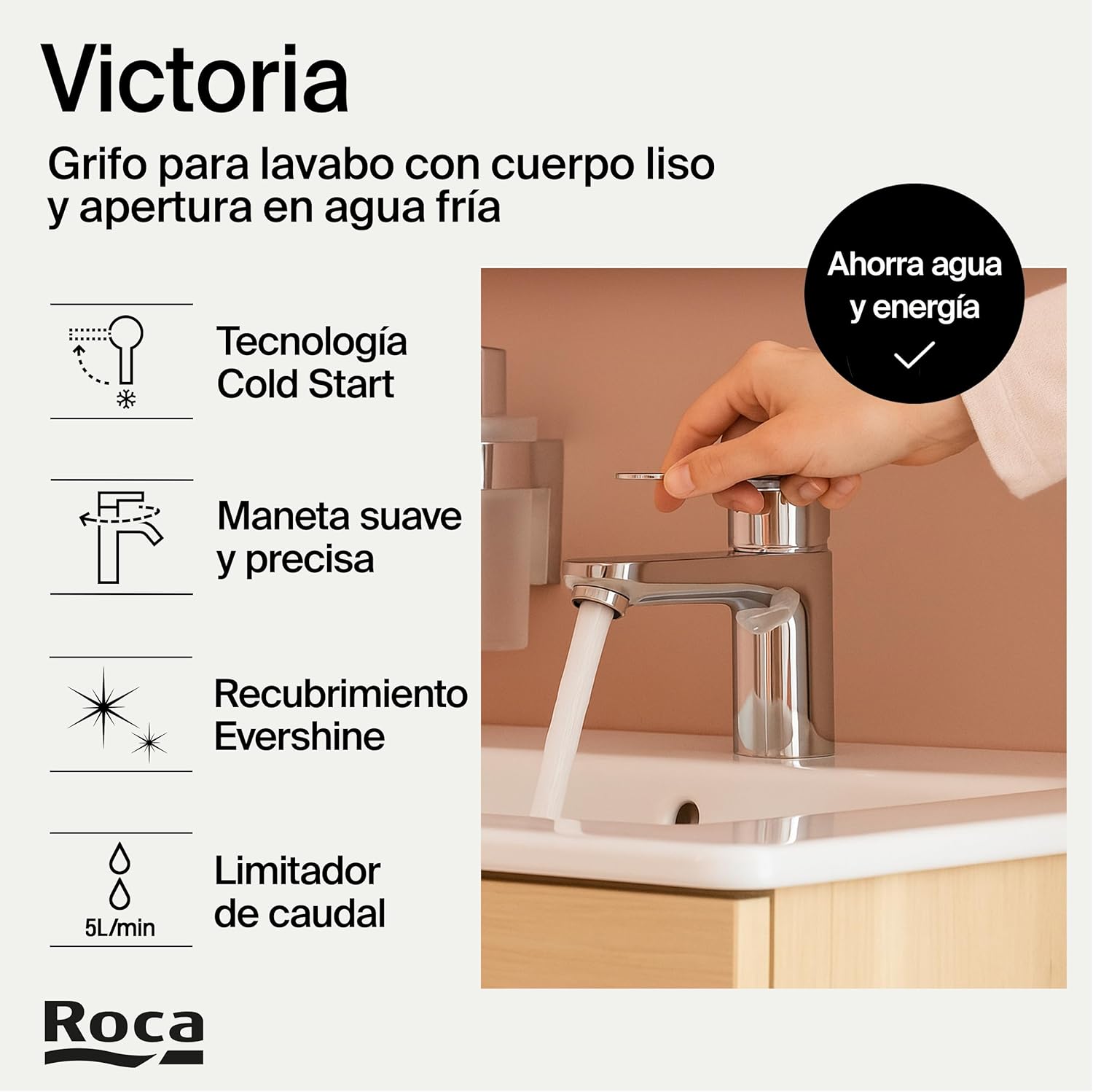 Roca - Mezclador monomando para lavabo con cuerpo liso Victoria Plus A5A324FC00 - BricoandPool
