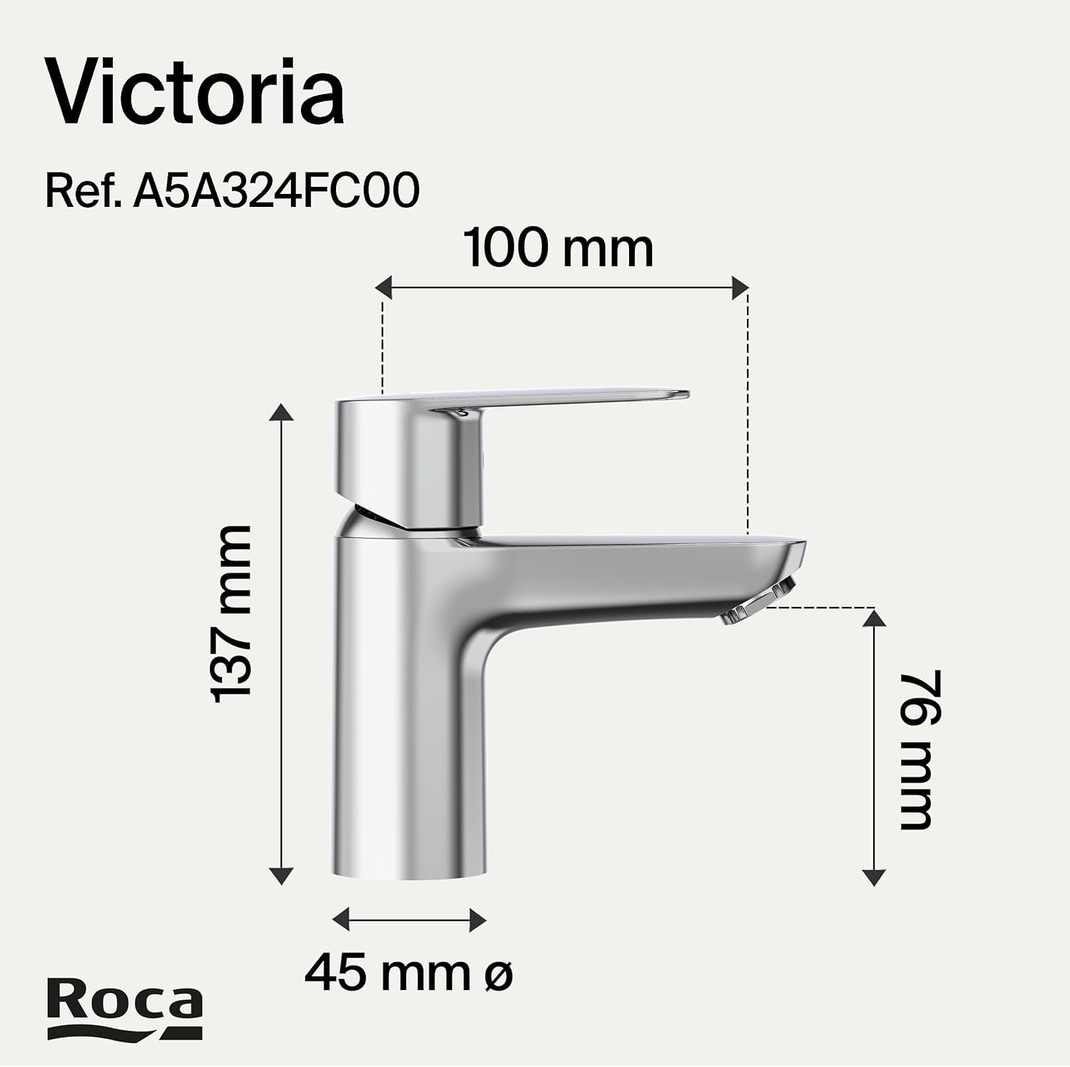 Roca - Mezclador monomando para lavabo con cuerpo liso Victoria Plus A5A324FC00 - BricoandPool