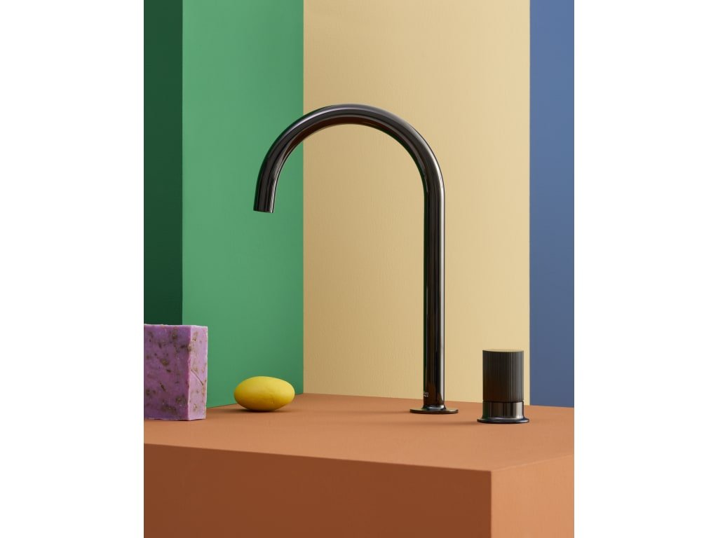 Roca - Mezclador monomando para lavabo con maneta de repisa Stripes Negro Titanio, Nu. - BricoandPool