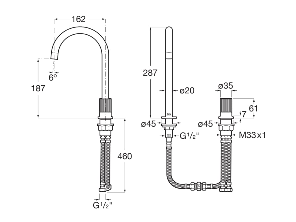 Roca - Mezclador monomando para lavabo con maneta de repisa Stripes Negro Titanio, Nu. - BricoandPool