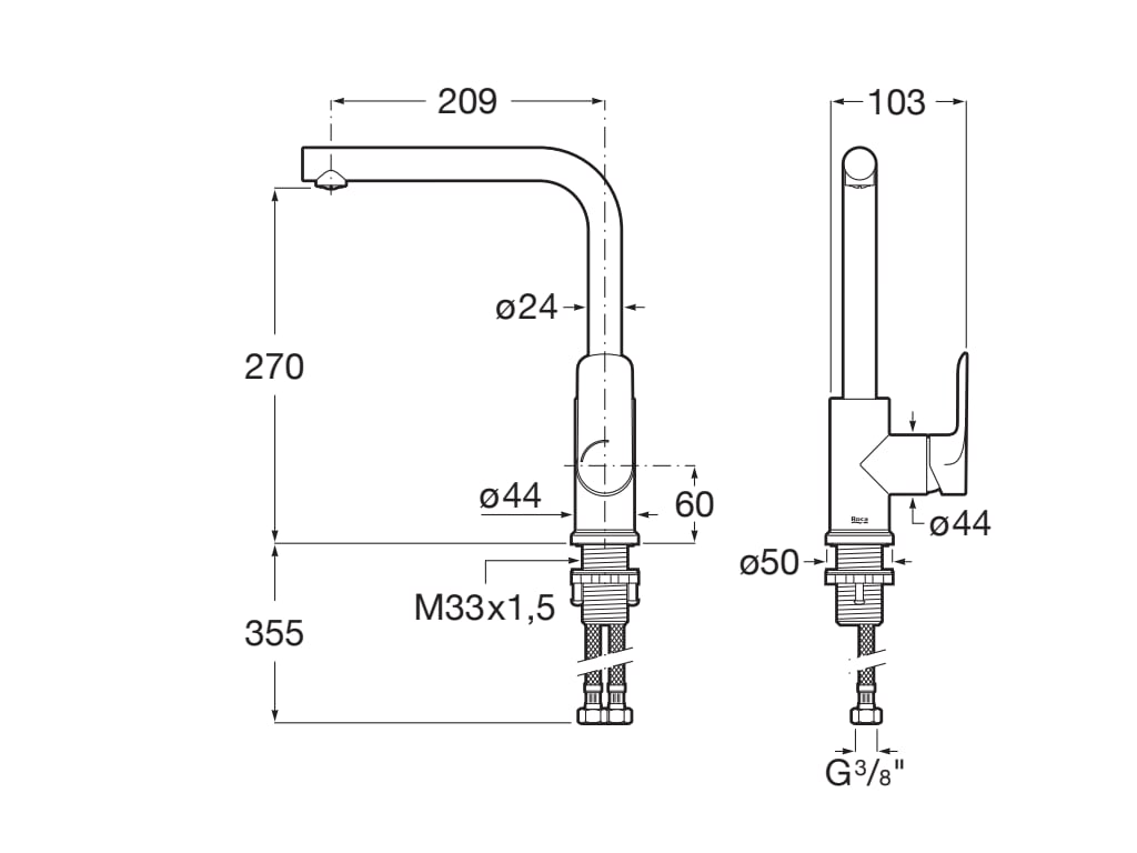 Roca - Mezclador para cocina con caño giratorio Cala Cromado A5A836EC00 - BricoandPool