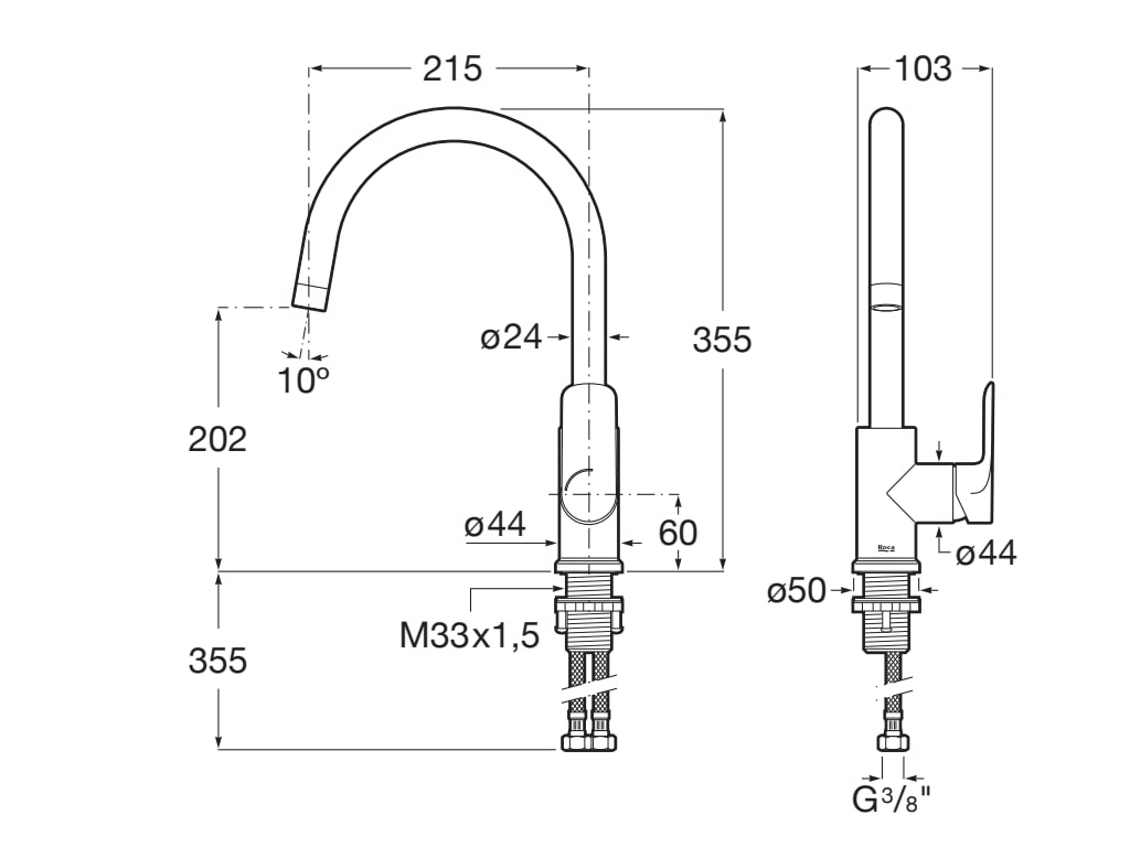Roca - Mezclador para cocina con caño giratorio Cala Cromado A5A846EC00 - BricoandPool
