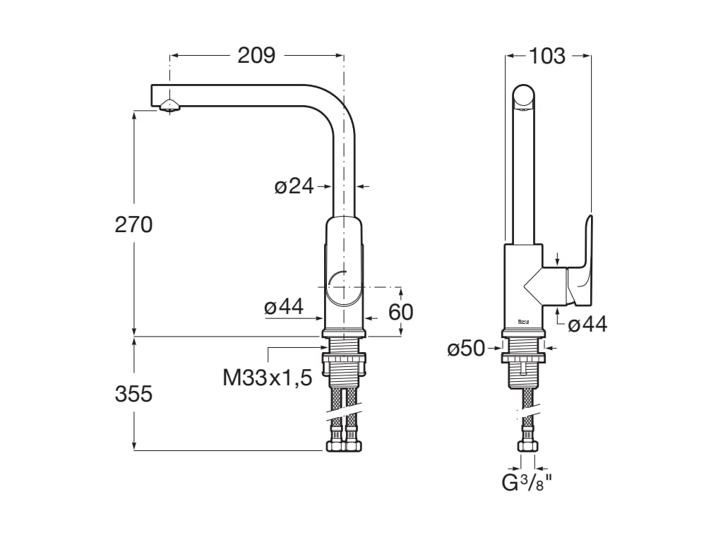 Roca - Mezclador para cocina con caño giratorio Cala Negro Mate A5A836ENB0 - BricoandPool