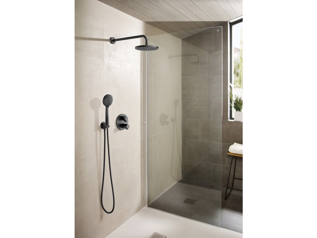 Roca - Mezclador termostático empotrable para baño - ducha (2 vías) T - 500. Incluye subconjunto empotrable y rosetón Negro Mate A5A - BricoandPool