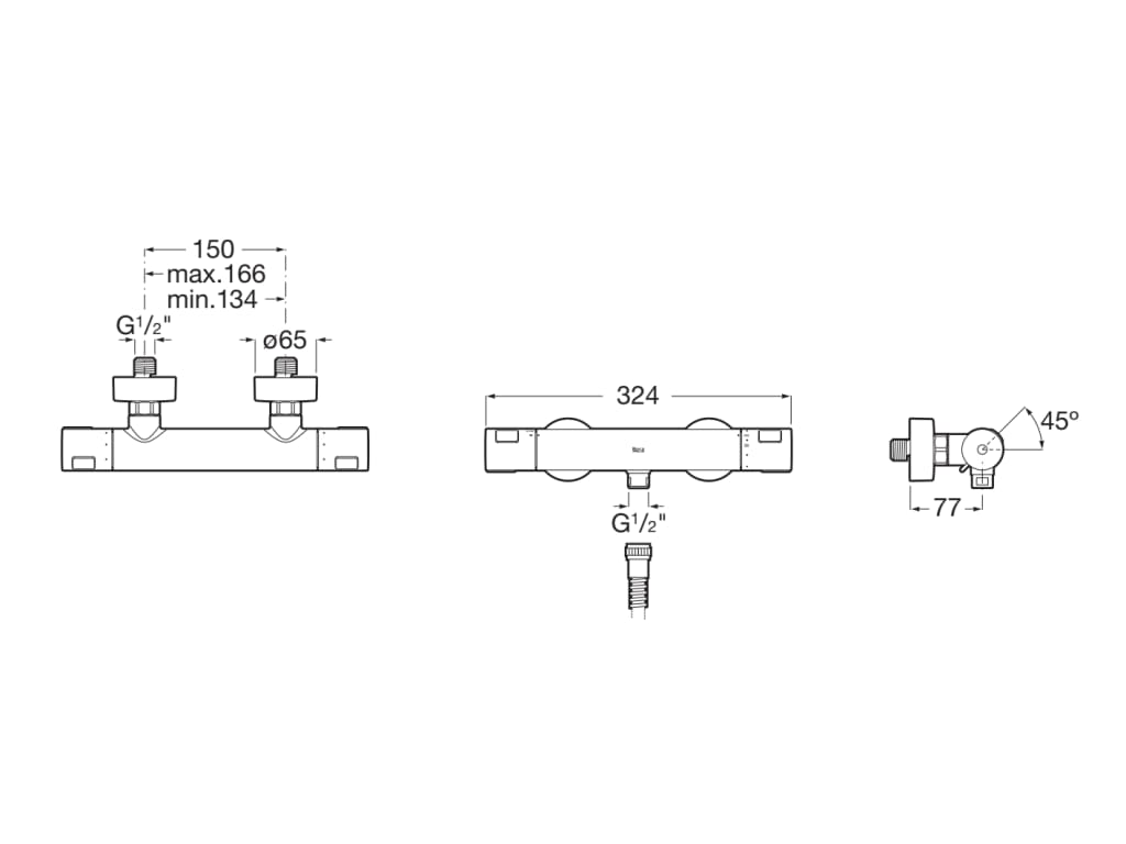 Roca - Mezclador termostático exterior para ducha T - 500 Negro Mate A5A2E18NB0 - BricoandPool