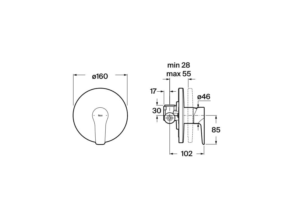 Roca - Monodin grifería empotrable para ducha (1 vía), incluye cuerpo empotrable, cromado A5A228GC00. - BricoandPool