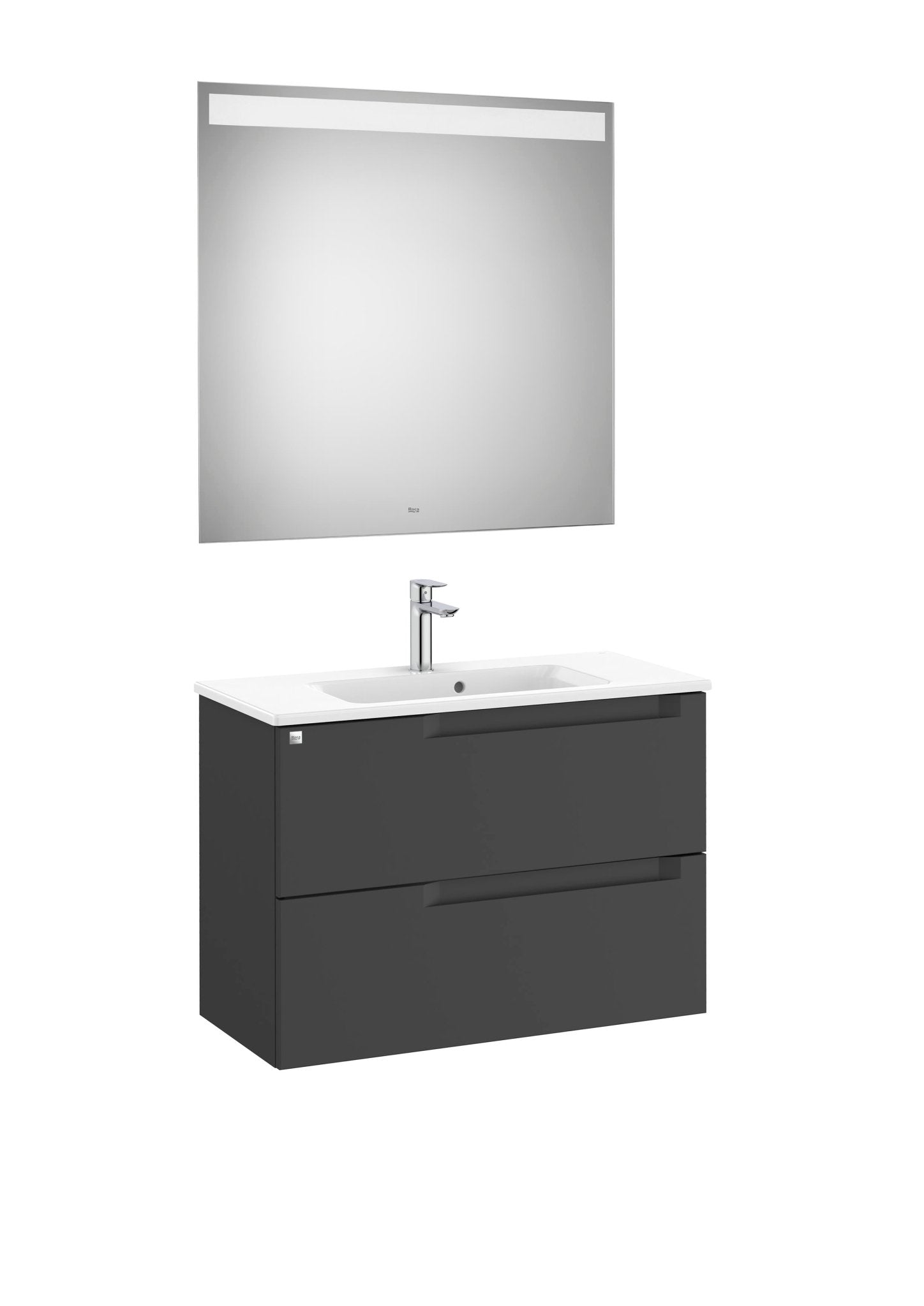 Roca - Mueble base Aleyda Pack compacto de dos cajones, lavabo y espejo LED - BricoandPool