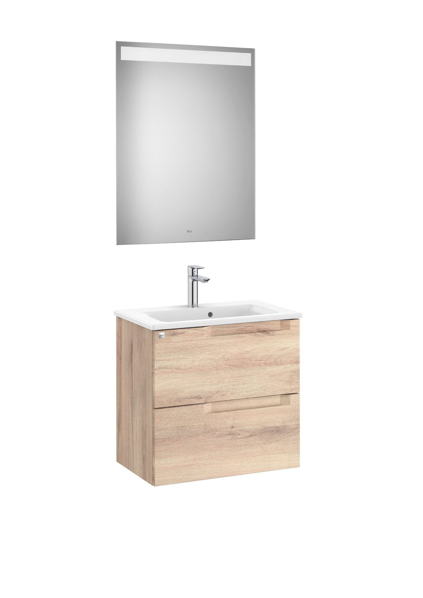 Roca - Mueble base Aleyda Pack compacto de dos cajones, lavabo y espejo LED - BricoandPool