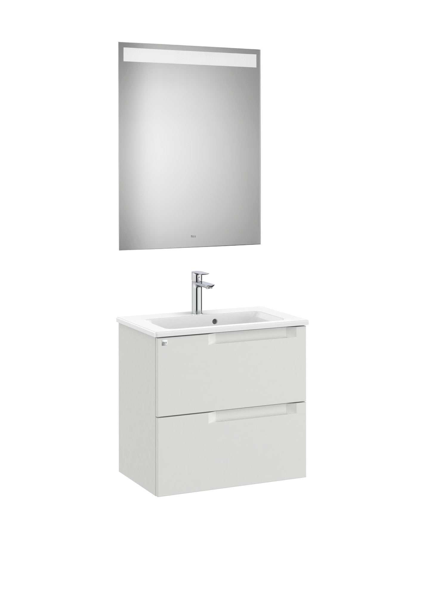 Roca - Mueble base Aleyda Pack compacto de dos cajones, lavabo y espejo LED - BricoandPool
