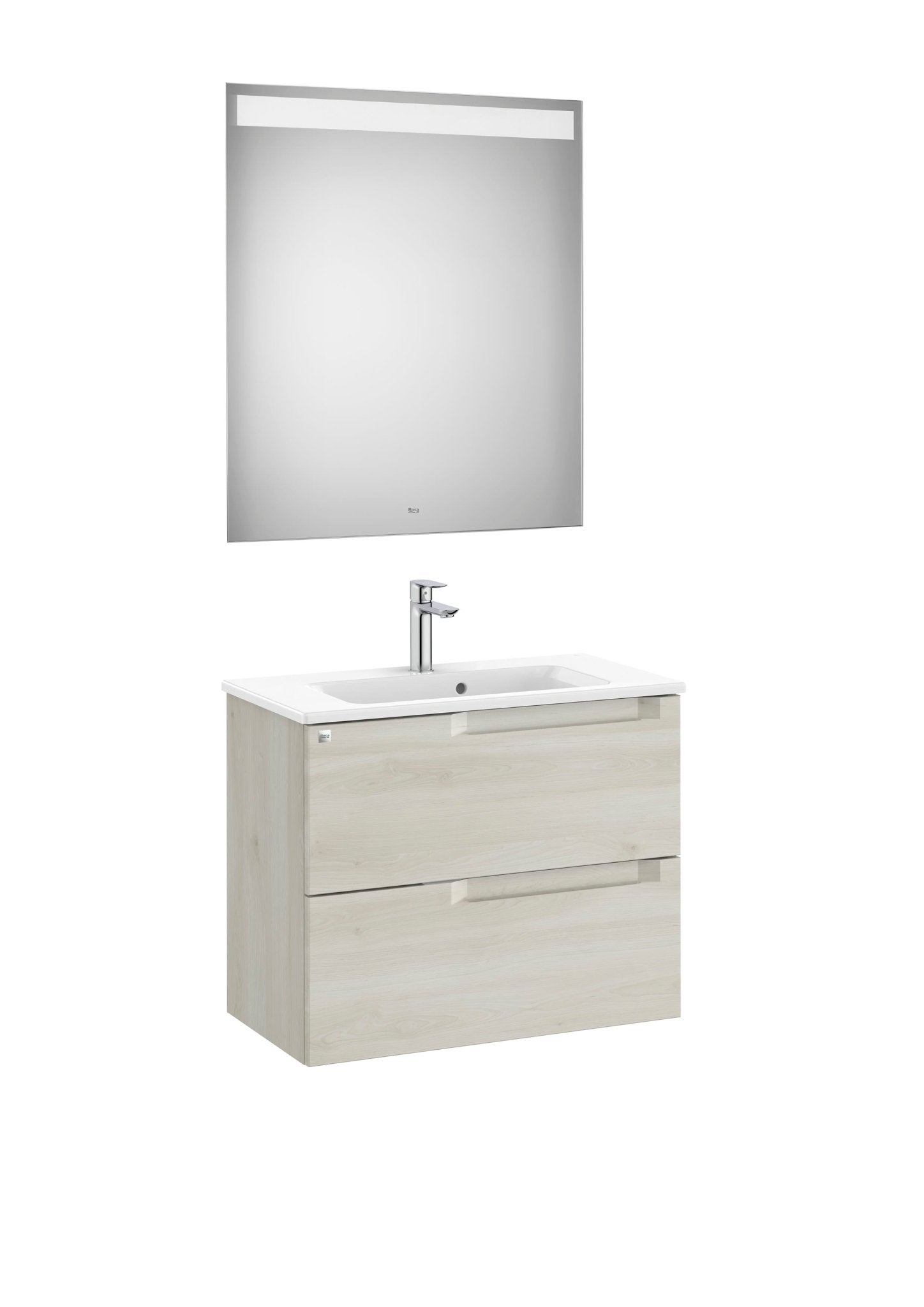 Roca - Mueble base Aleyda Pack compacto de dos cajones, lavabo y espejo LED - BricoandPool