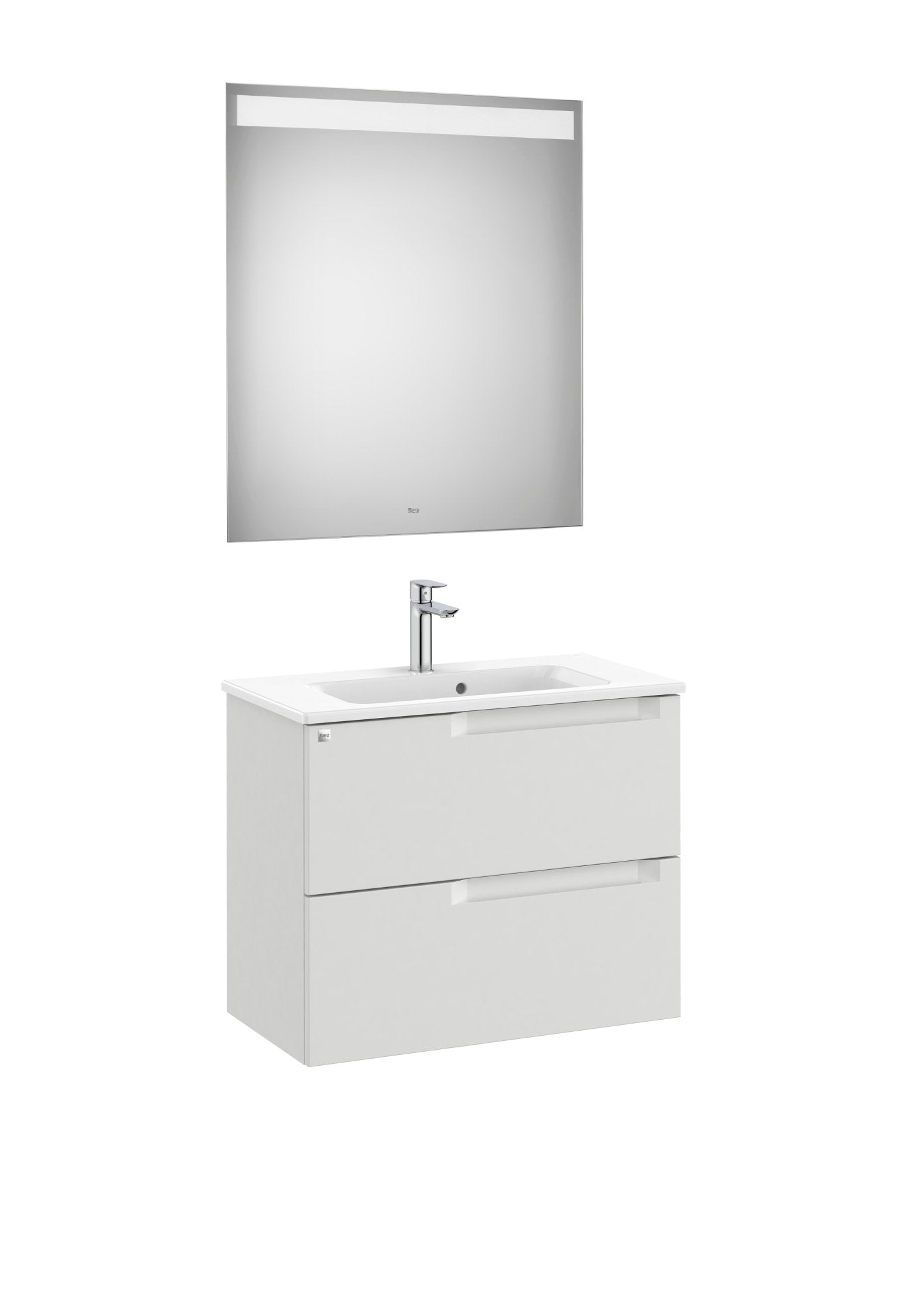 Roca - Mueble base Aleyda Pack compacto de dos cajones, lavabo y espejo LED - BricoandPool