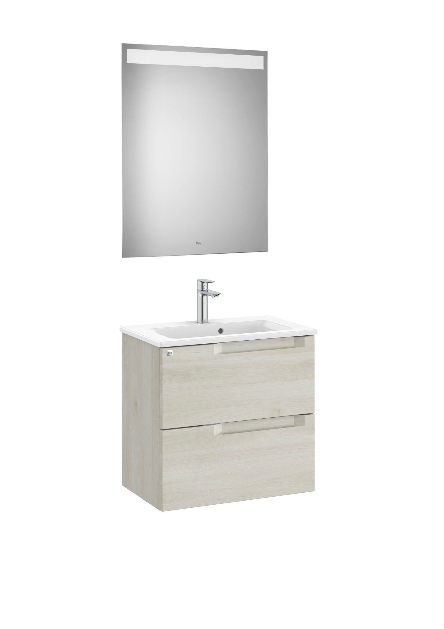Roca - Mueble base Aleyda Pack compacto de dos cajones, lavabo y espejo LED - BricoandPool