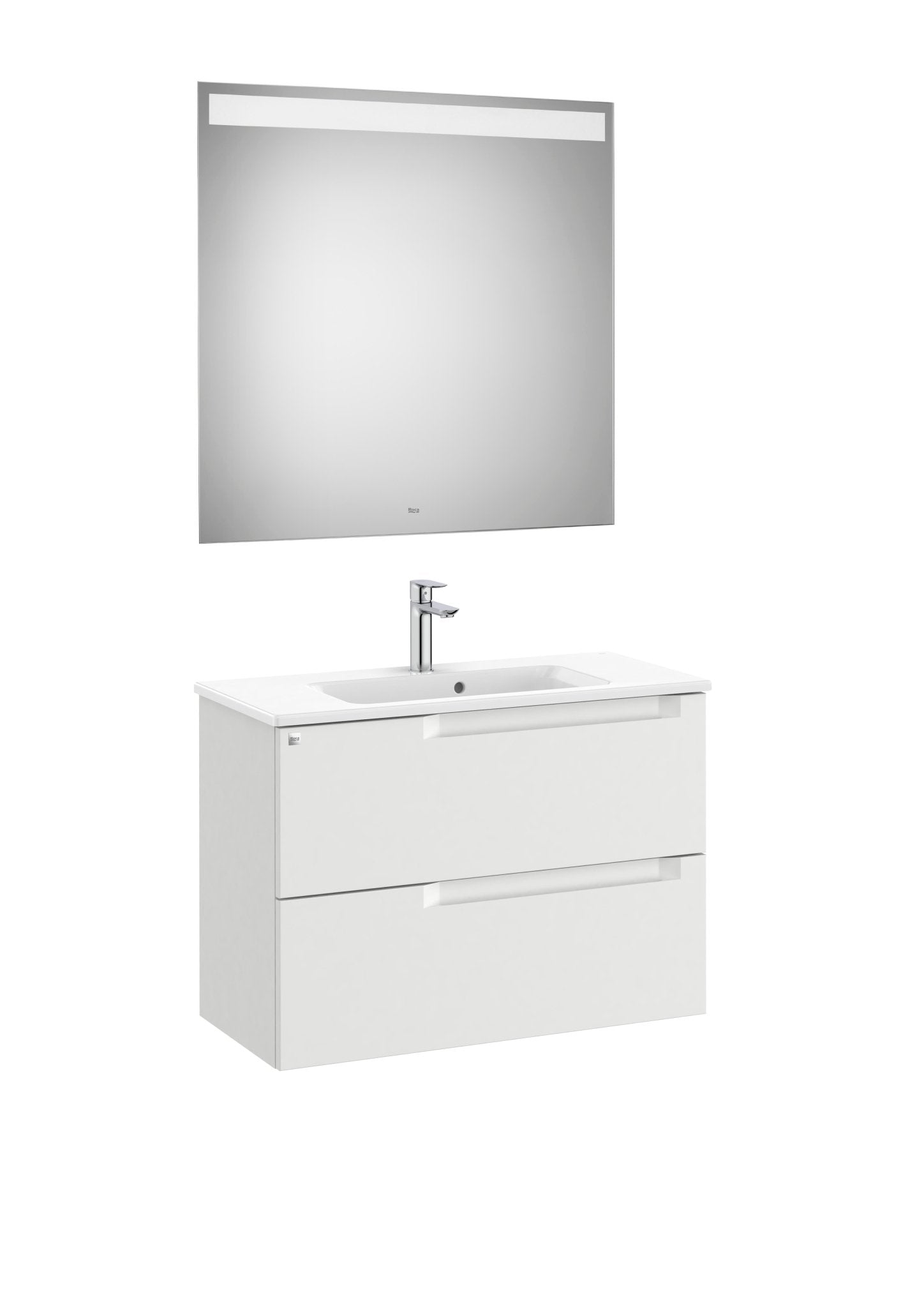 Roca - Mueble base Aleyda Pack compacto de dos cajones, lavabo y espejo LED - BricoandPool