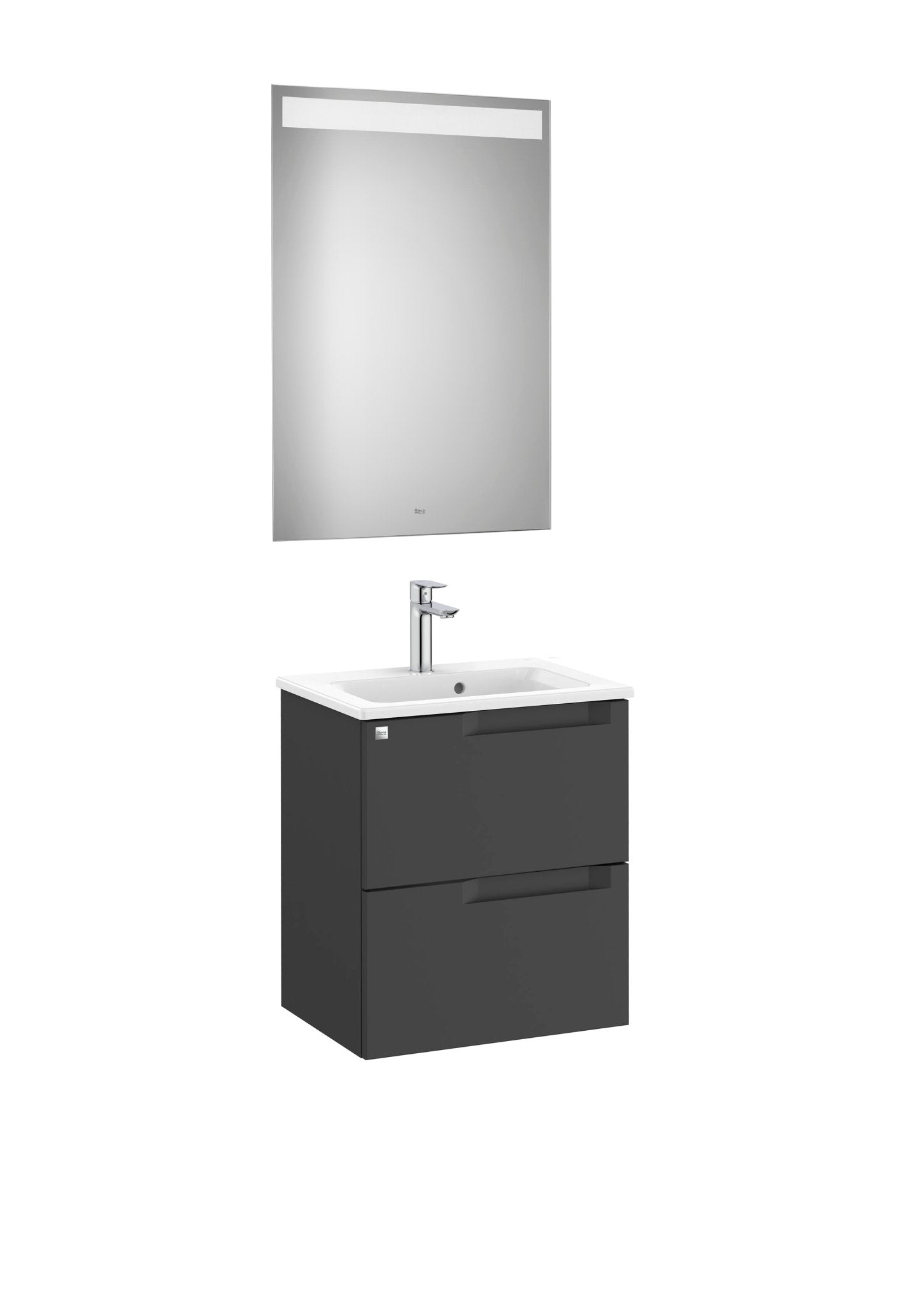 Roca - Mueble base Aleyda Pack compacto de dos cajones, lavabo y espejo LED - BricoandPool