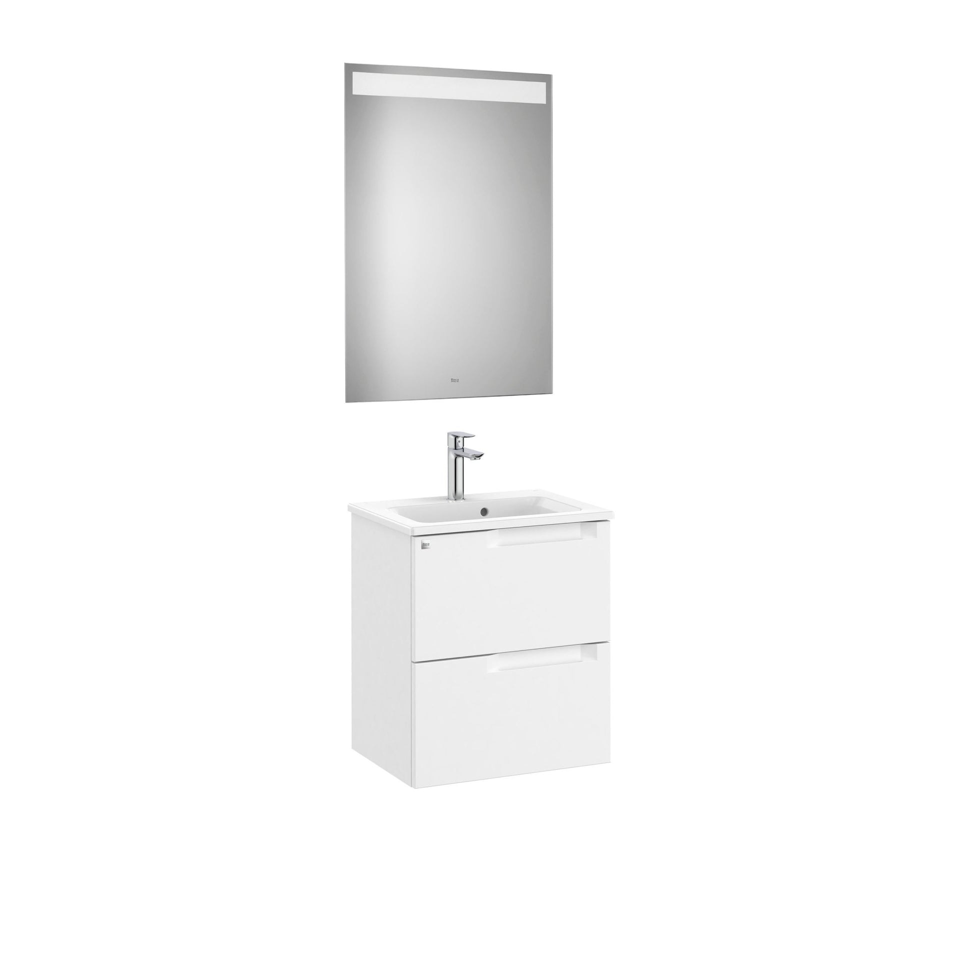 Roca - Mueble base Aleyda Pack compacto de dos cajones, lavabo y espejo LED - BricoandPool