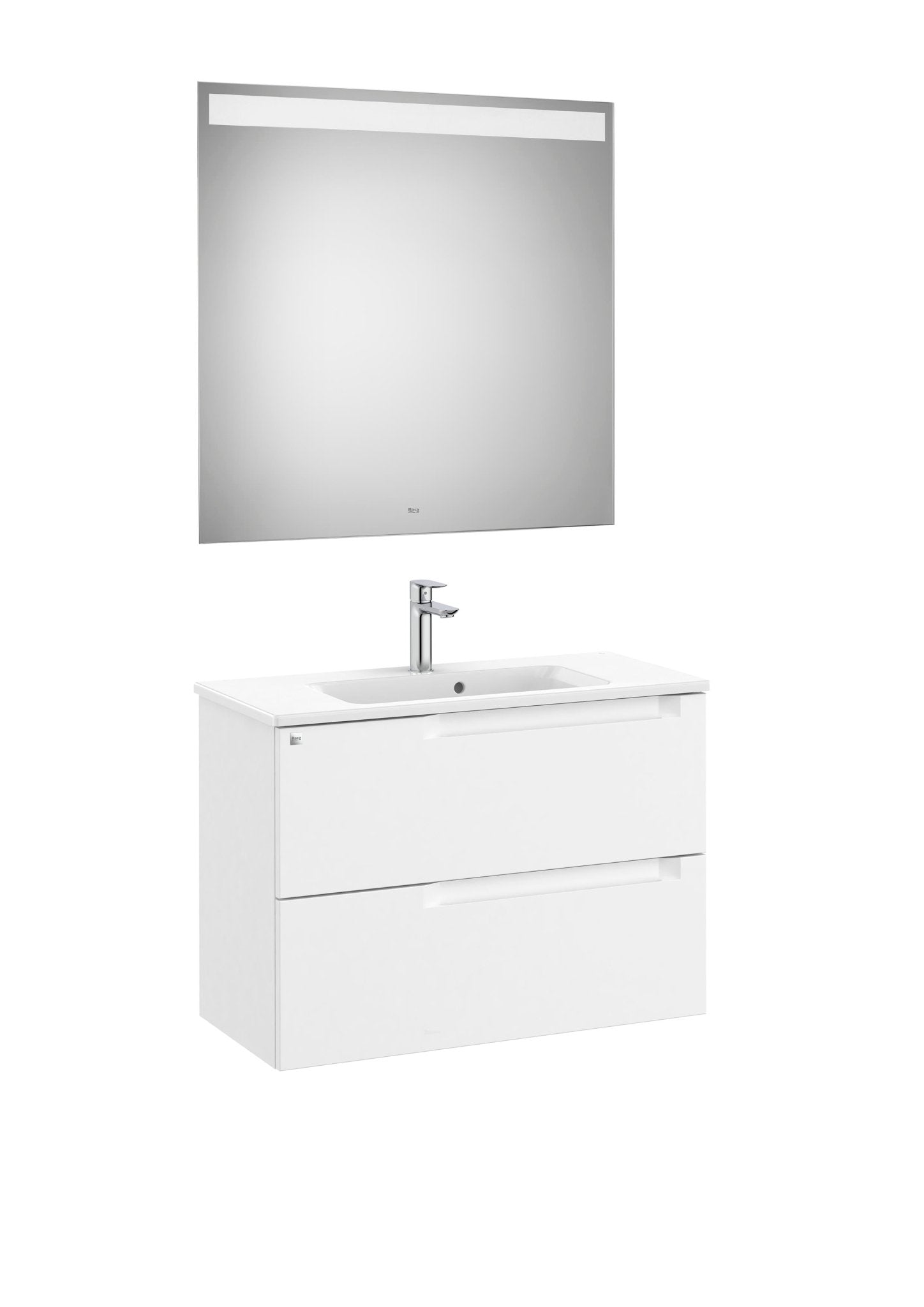 Roca - Mueble base Aleyda Pack compacto de dos cajones, lavabo y espejo LED - BricoandPool
